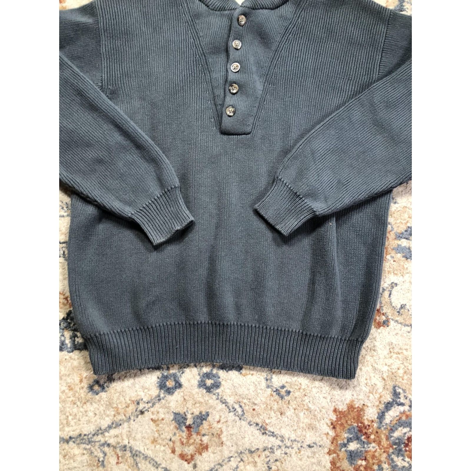 Vintage LL Bean Sweater Mens Large Blue Henley Cotton Knit Long Sleeve Crewneck Pullover Crew Neck MENS Knit Henley Solid 100% Cotton Size US L / EU 52-54 / 3 - 5 Thumbnail