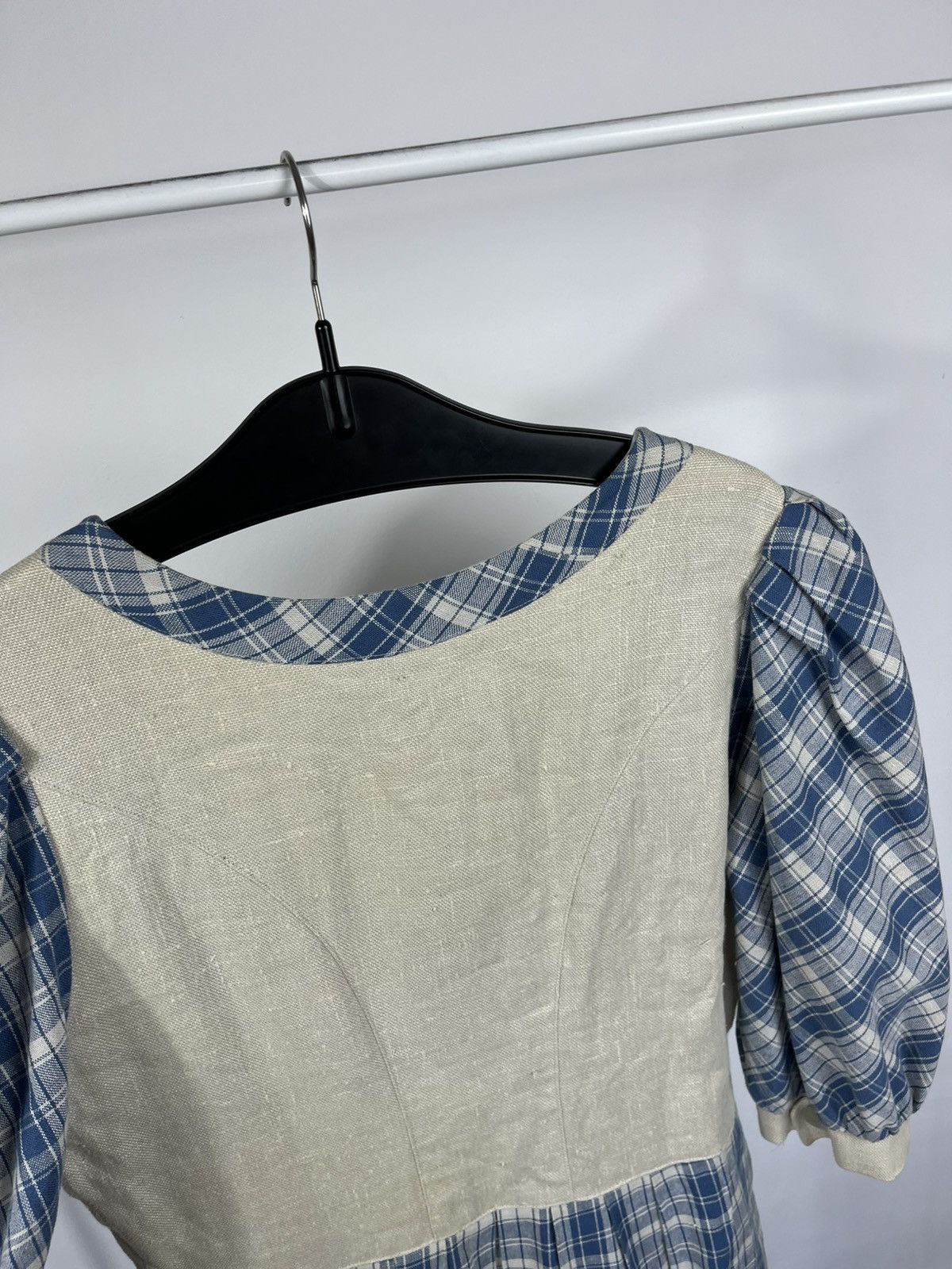 Other Vintage Dirndl Style Dress Blue Plaid Linen Folk Maxi Dress Size M / US 6-8 / IT 42-44 - 14 Thumbnail