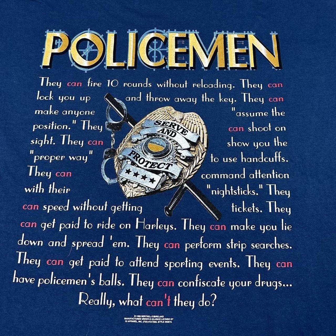 Delta Vintage 1999 Policemen T Shirt Cops Funny Humor Graphic 90s Size US XL / EU 56 / 4 - 3 Thumbnail
