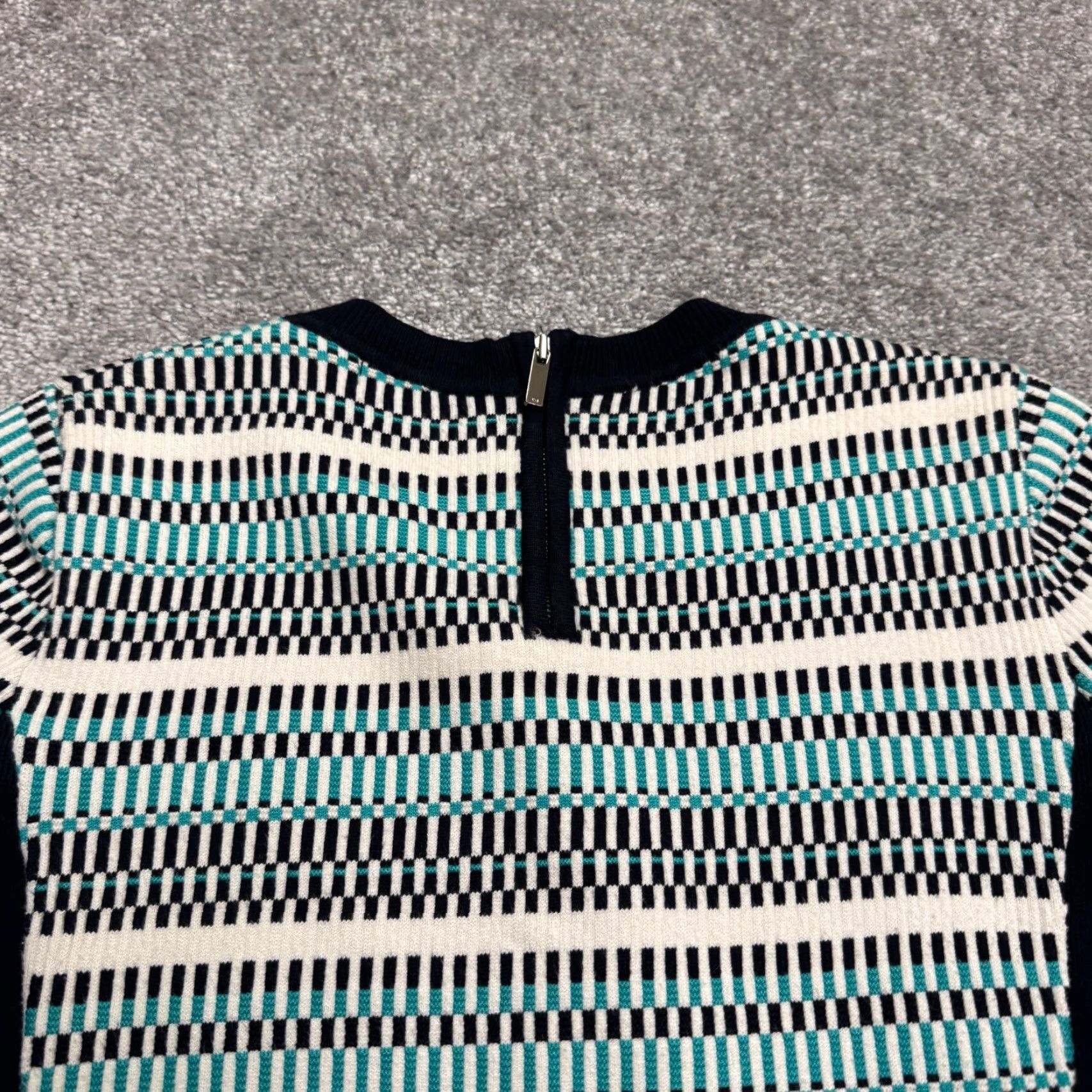 Karen Millen Karen Miller Textured Knit Midi Shift Dress Womens L Black Teal Geometric Size L / US 10 / IT 46 - 4 Thumbnail