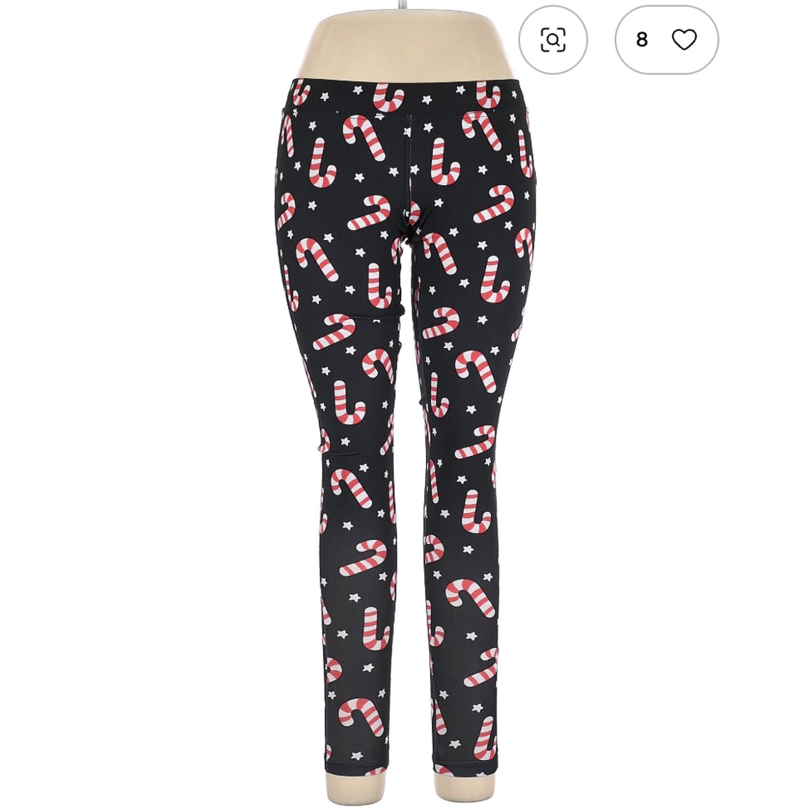 Tipsy Elves Tipsy Elves Women's Black Candy Cane Print Leggings Size L Size ONE SIZE - 1 Thumbnail