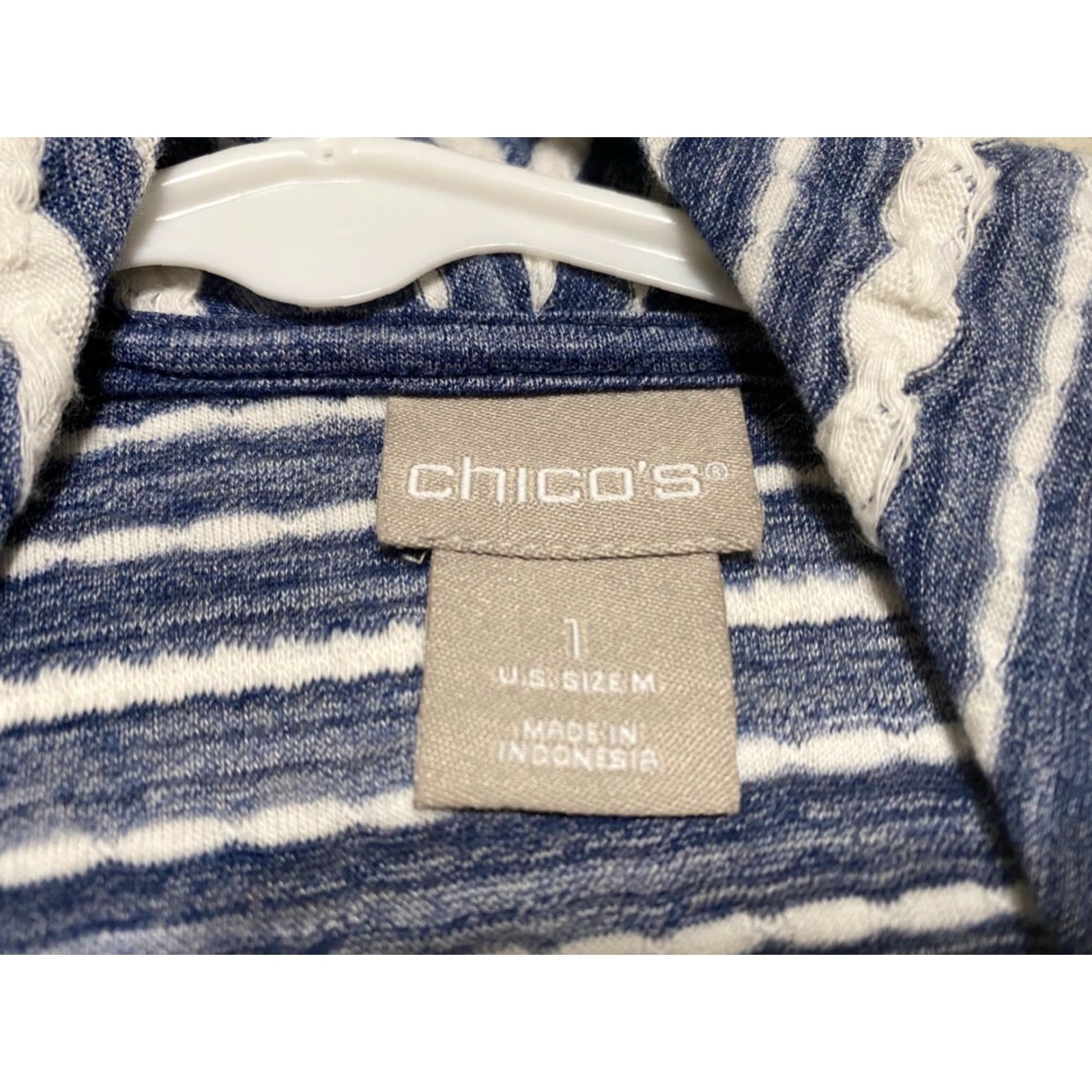 Vintage Chico's Cardigan Sweater Adult Medium Blue Striped Open Front Long Sleeve Womens Size M / US 6-8 / IT 42-44 - 5 Thumbnail