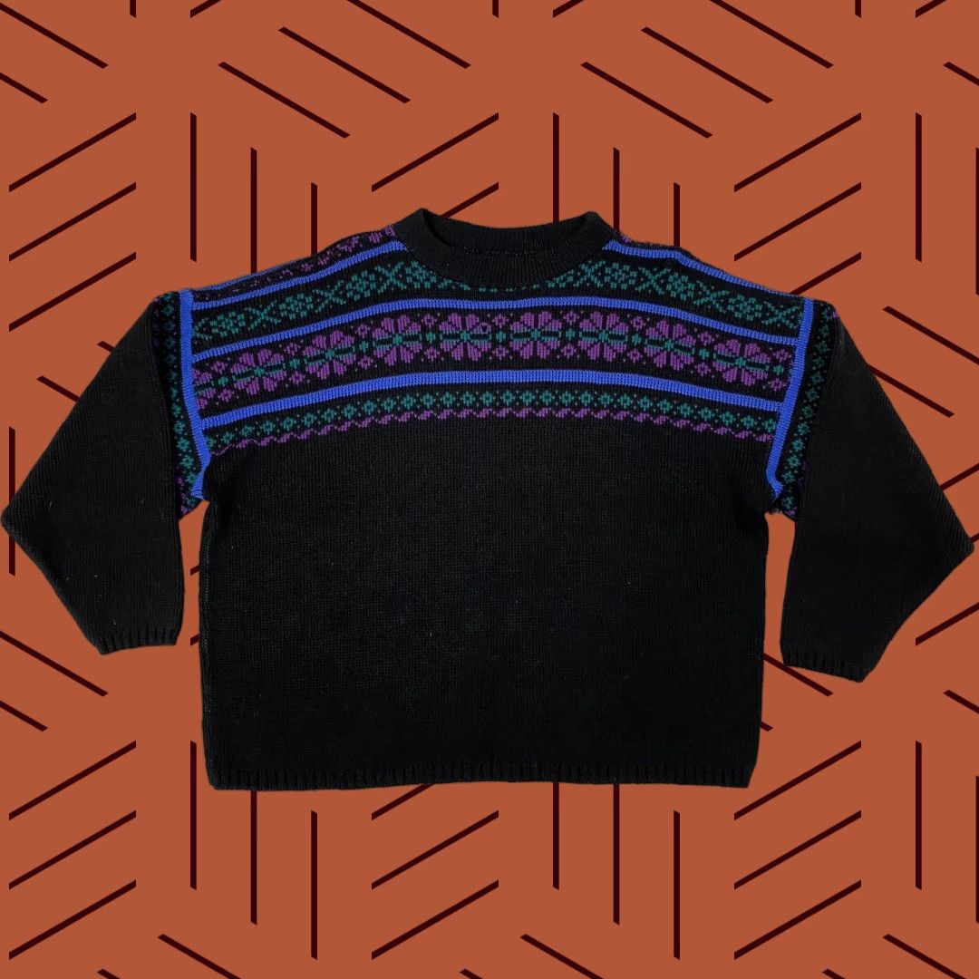 Etro VINTAGE LA ROUGE Cropped Sweater Womens Large Black Acrylic 80s Floral Crew Neck Size L / US 10 / IT 46 - 1 Thumbnail