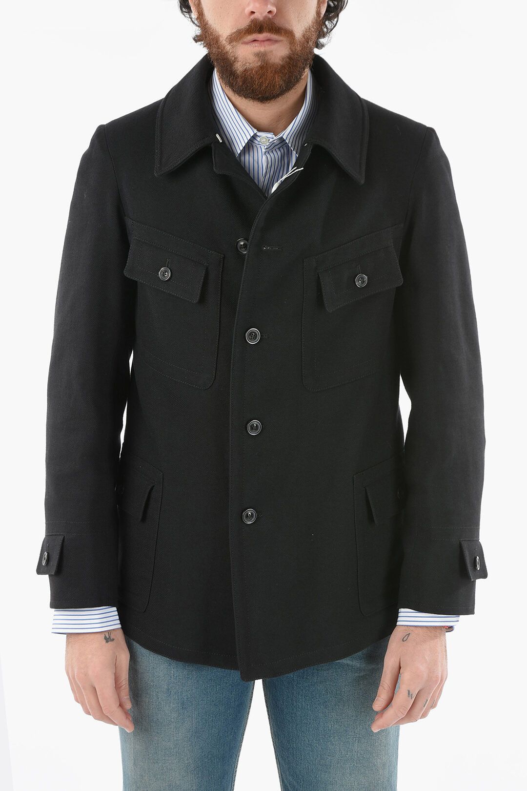 o1y1124 Cotton And Wool Utility Jacket in Black