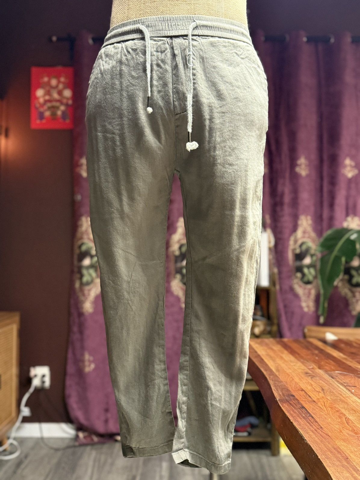 Other Washed Olive Linen-Blend Jogger Pants Size US 29 - 2 Thumbnail