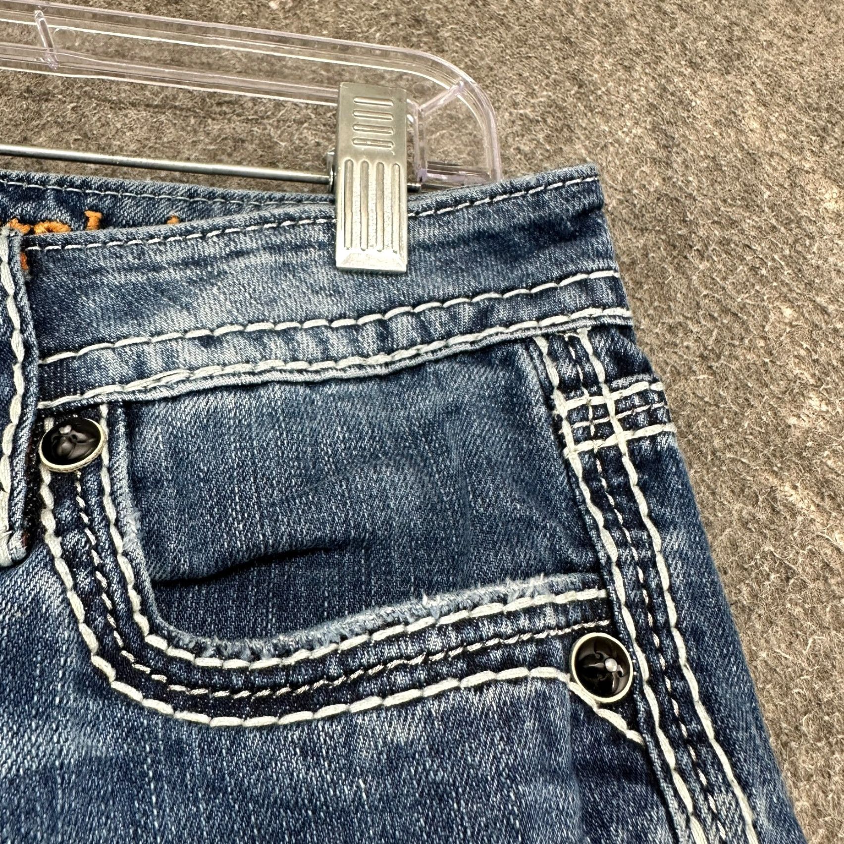Vintage Rock Revival Jeans Womens 28 Blue Skinny Dark Wash Distressed Button Denim Cotton 29 Inseam Regular Inseam Womens Distressed Skinny Jeans Size 30" / US 8 / IT 44 - 4 Thumbnail