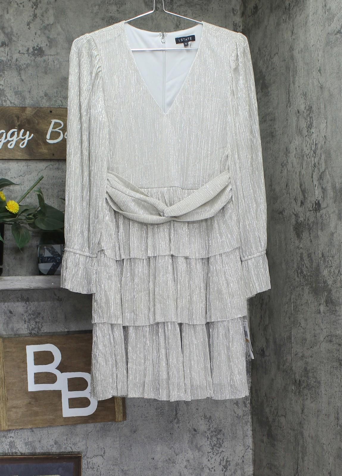 Nwt 1. State Tiered Fit & Flare Cocktail Dress Silver S