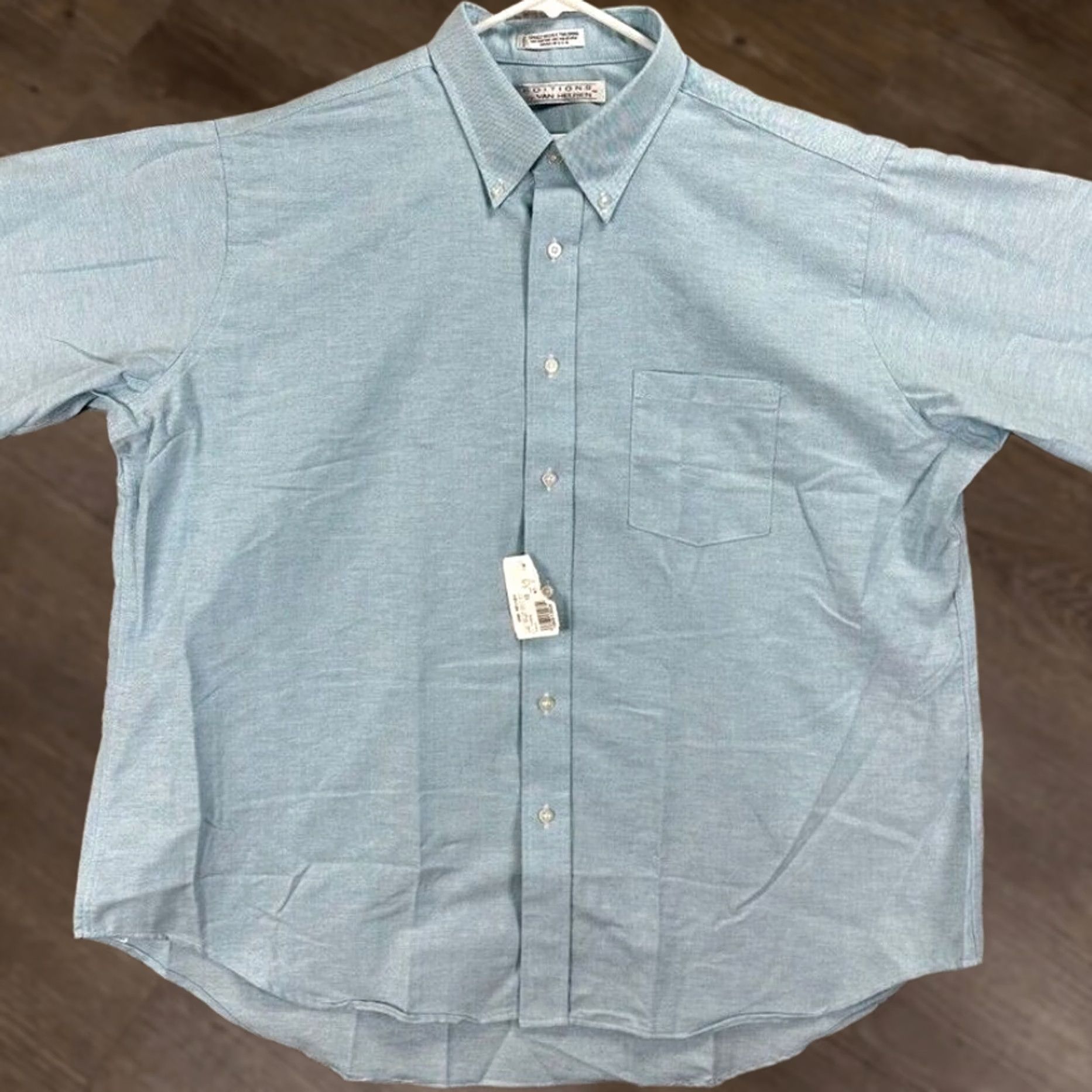 Van Heusen Van Heusen Dress Shirt Men 18 Blue Short Sleeve Pocket Button-Down Collared Casual Business Size 48R - 1 Thumbnail