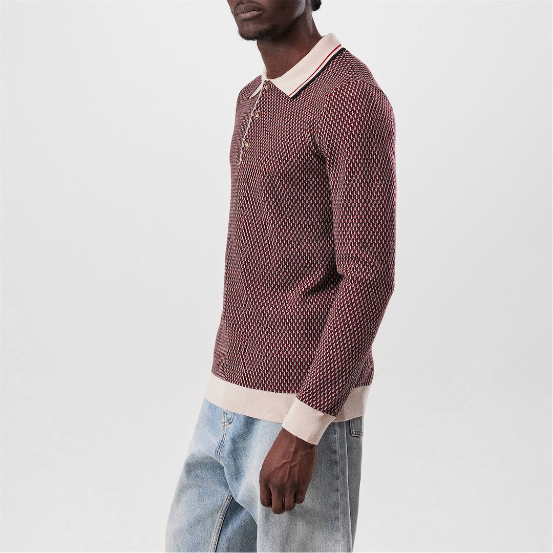 Valentino o1g2r1mq0526 Knitted Polo Shirt in Red/Beige Size US M / EU 48-50 / 2 - 5 Thumbnail