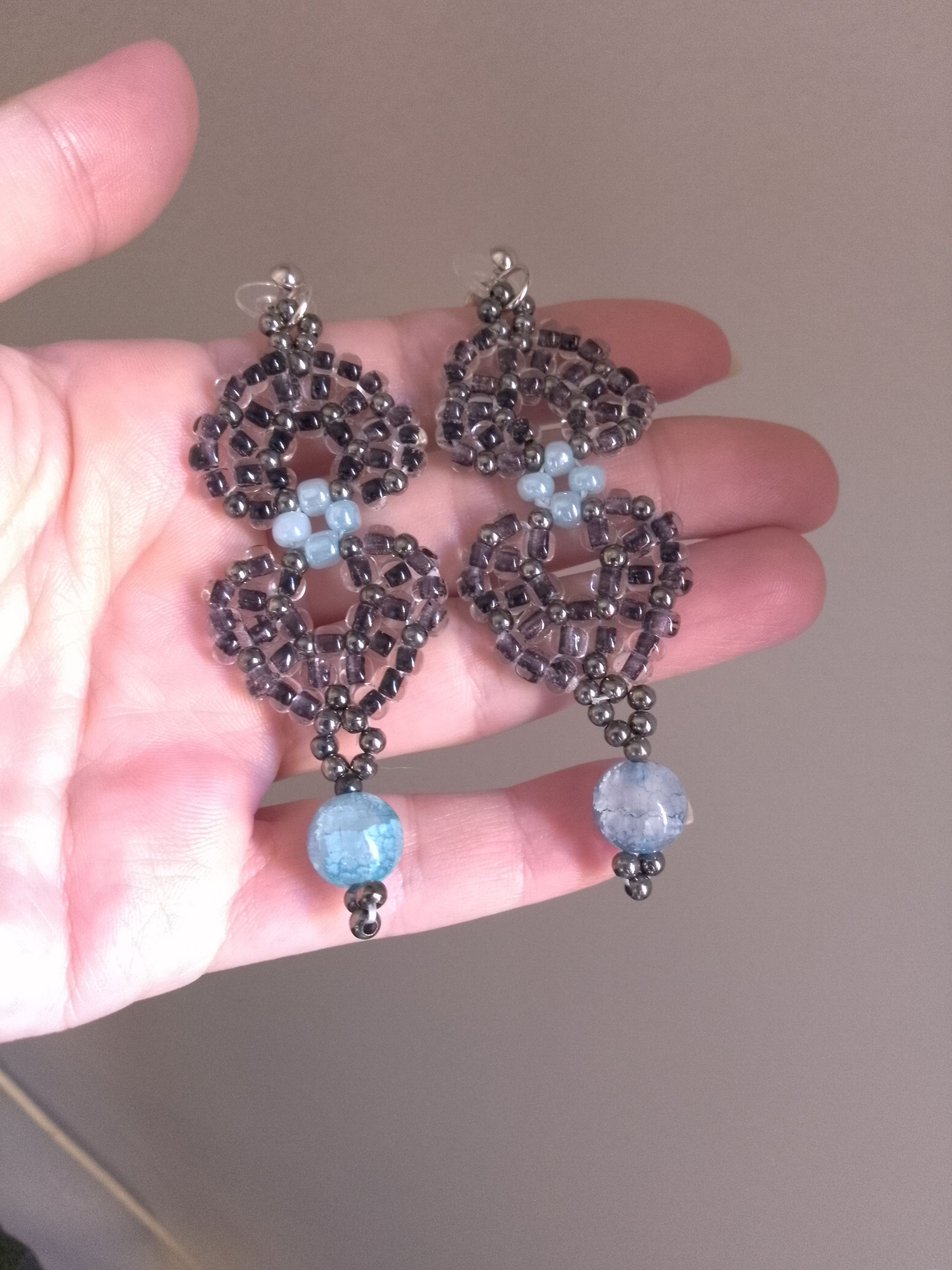 Handmade Earrings Black Blue Gemstones Agate Eleganti Beaded Size ONE SIZE - 2 Thumbnail
