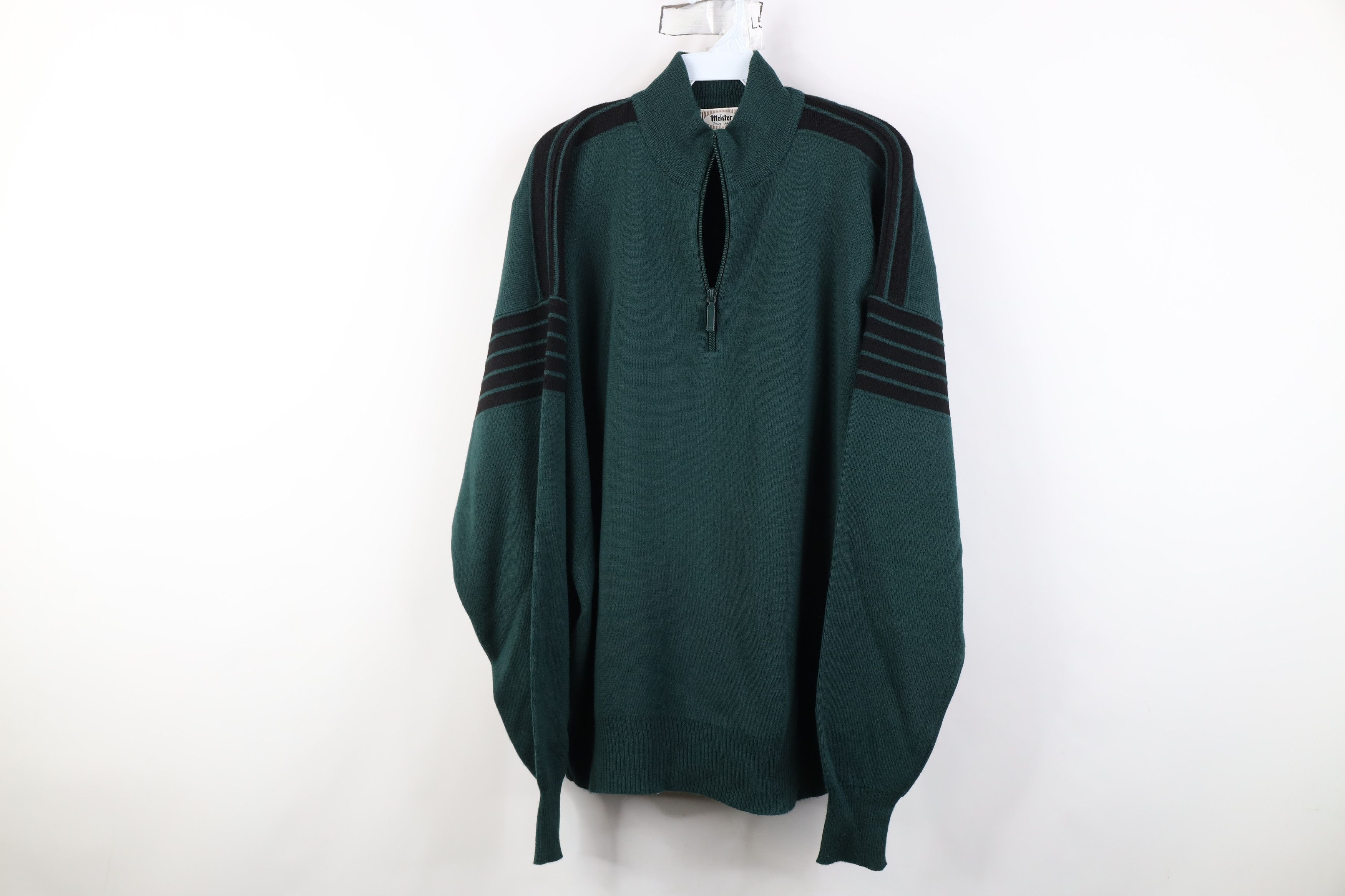 Vintage Vintage 90s Streetwear Striped 1/4 Half Zip Sweater Green Size US XL / EU 56 / 4 - 1 Thumbnail