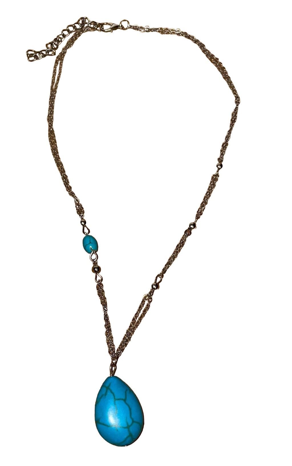 Other Silver Double Chain & Turquoise Bead Necklace by Malta Size ONE SIZE - 10 Thumbnail
