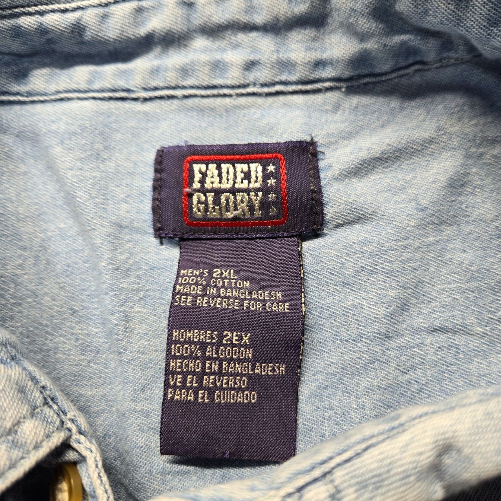 Faded Glory Faded Glory Denim Shirt Button-Up 2XL Men's Embroidered Republican Elephant Blue Denim Shirt 2XL Mens Size US XXL / EU 58 / 5 - 4 Thumbnail