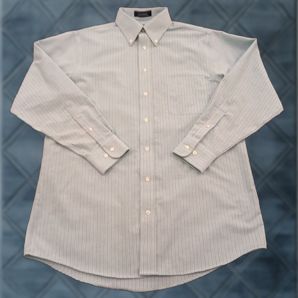 Stafford Stafford Shirt Mens 15.5 Blue Striped Long Sleeve Button Down Oxford Shirt Size US L / EU 52-54 / 3 - 1 Thumbnail