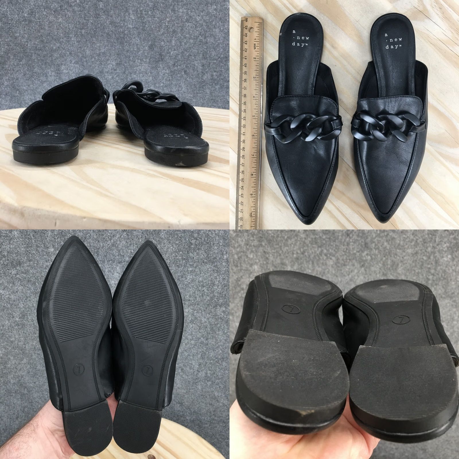 Vintage A New Day Sandals Womens 7 Amber Slip On Pointed Mule Flats Black Faux Leather Sandals Slip-On Flat Mens? No Size US 5 / IT 35 - 8 Thumbnail