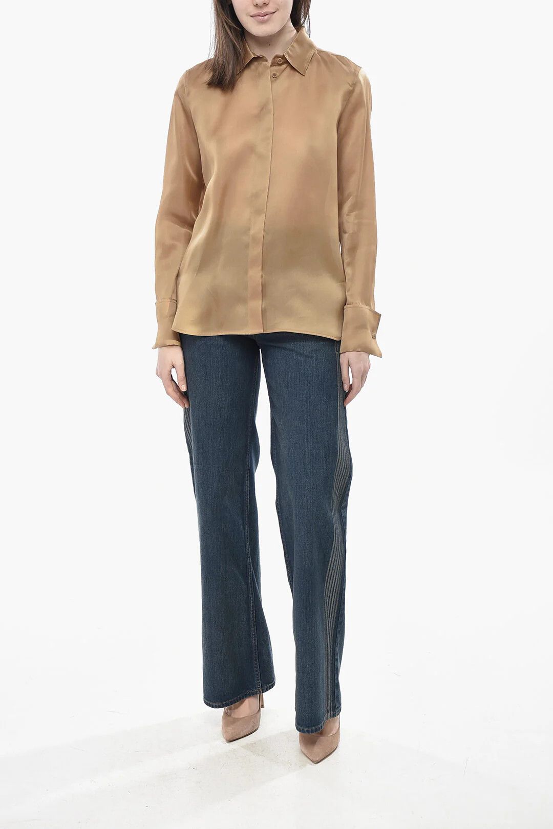Max Mara og1mm0426 Silk Organza Shirt in Gold Size S / US 4 / IT 40 - 4 Thumbnail