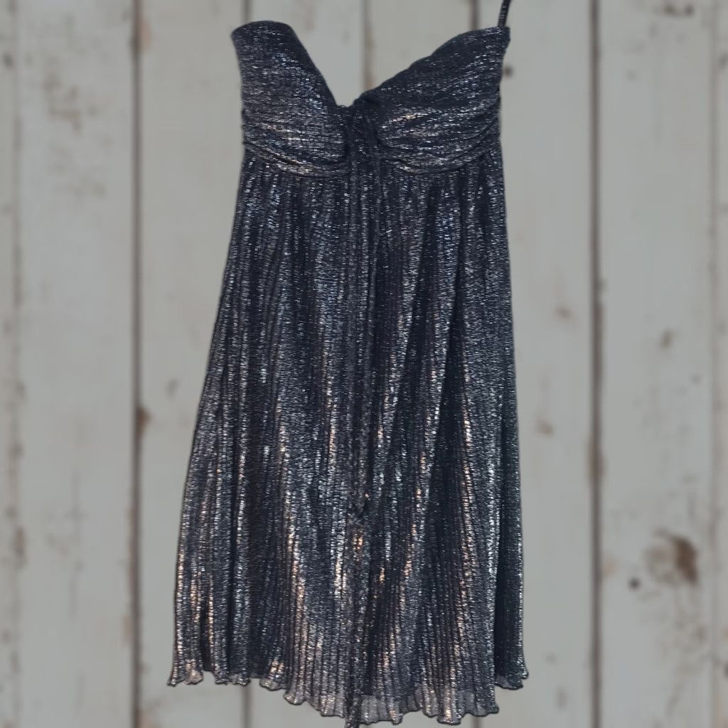 Vintage B. Darlin Silver Metallic Strapless Flowy Party Dress Womens Size 1/2 USA Size XS / US 0-2 / IT 36-38 - 1 Thumbnail