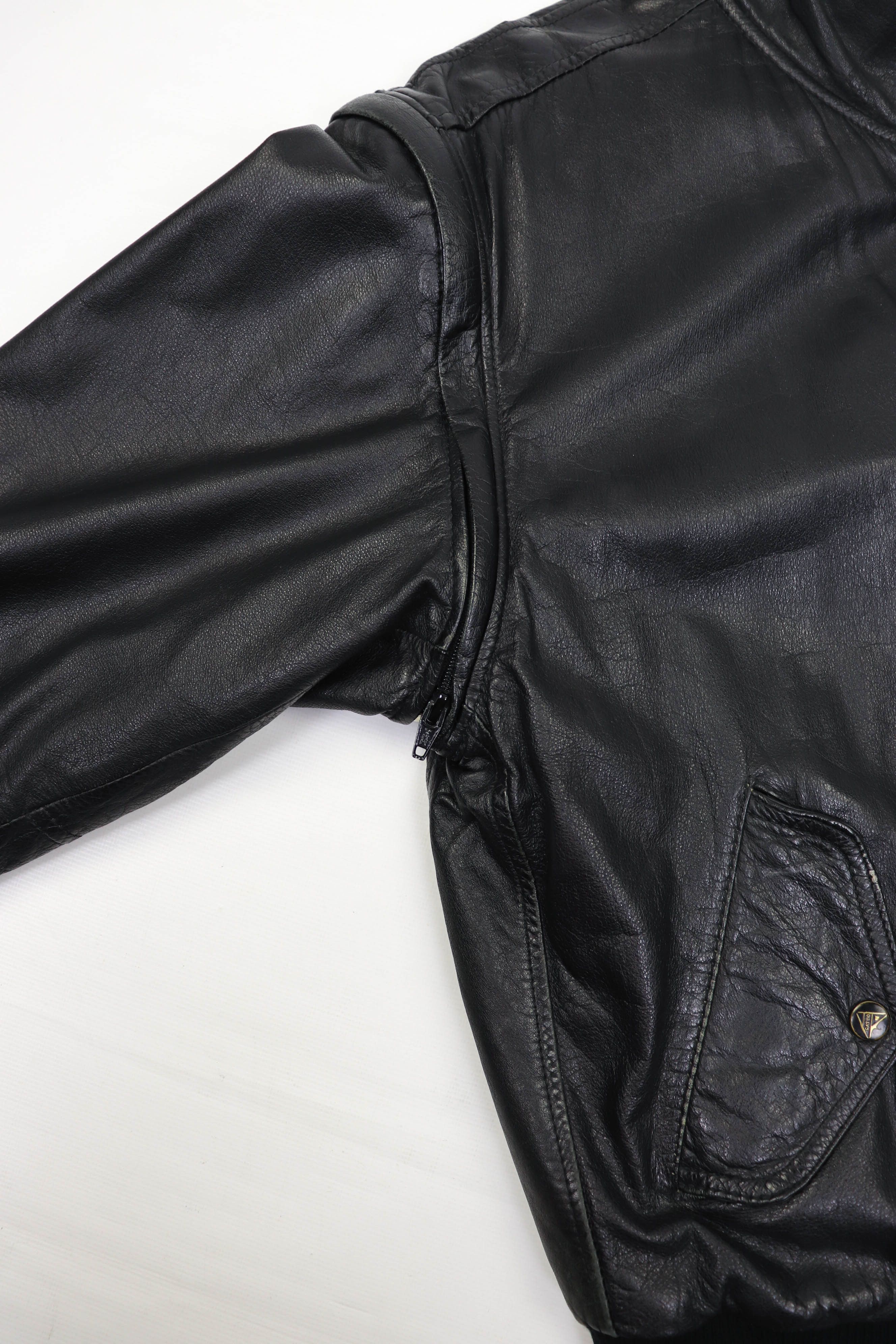 Vintage 90s Vintage Gatto Design Black Leather Bomber Jacket / Vest Size US M / EU 48-50 / 2 - 10 Thumbnail