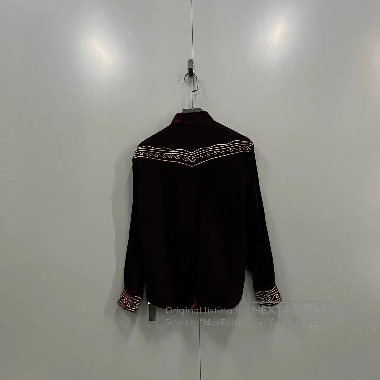 Saint Laurent Paris Saint Laurent Burgundy Velvet Embroidered Shirt. Size XS / US 0-2 / IT 36-38 - 2 Thumbnail