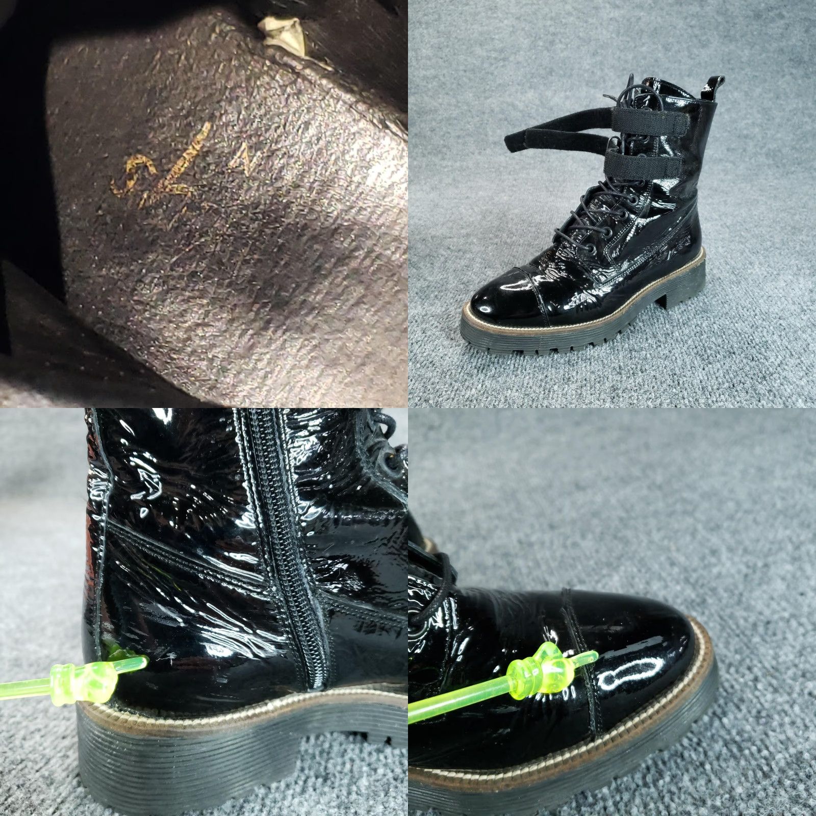 Vintage Shellys London Combat Boots Womens 7.5 Black Patent Leather Lug Sole Mid-Calf Size US 8 / IT 38 - 9 Thumbnail