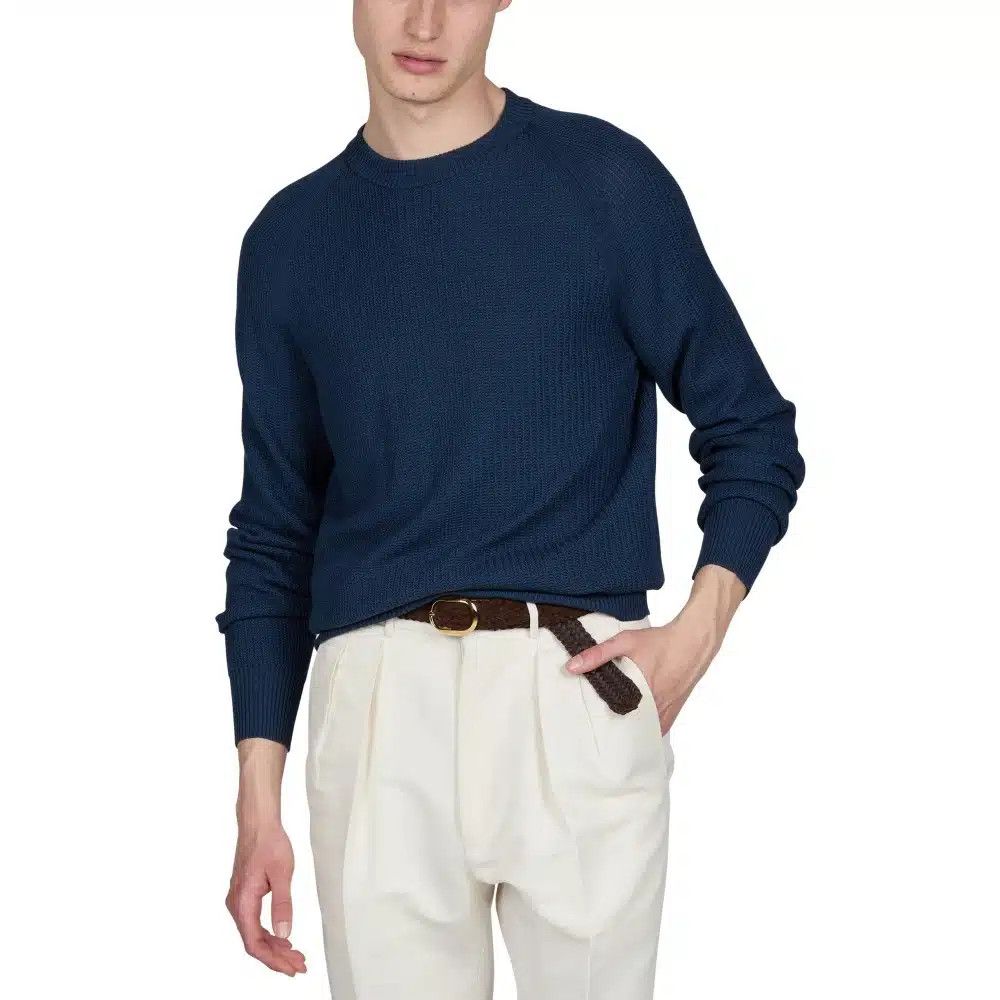 Tom Ford o1loc1c0425 KCL023 Wool Silk Rib Sweater in Blue Size US M / EU 48-50 / 2 - 2 Thumbnail
