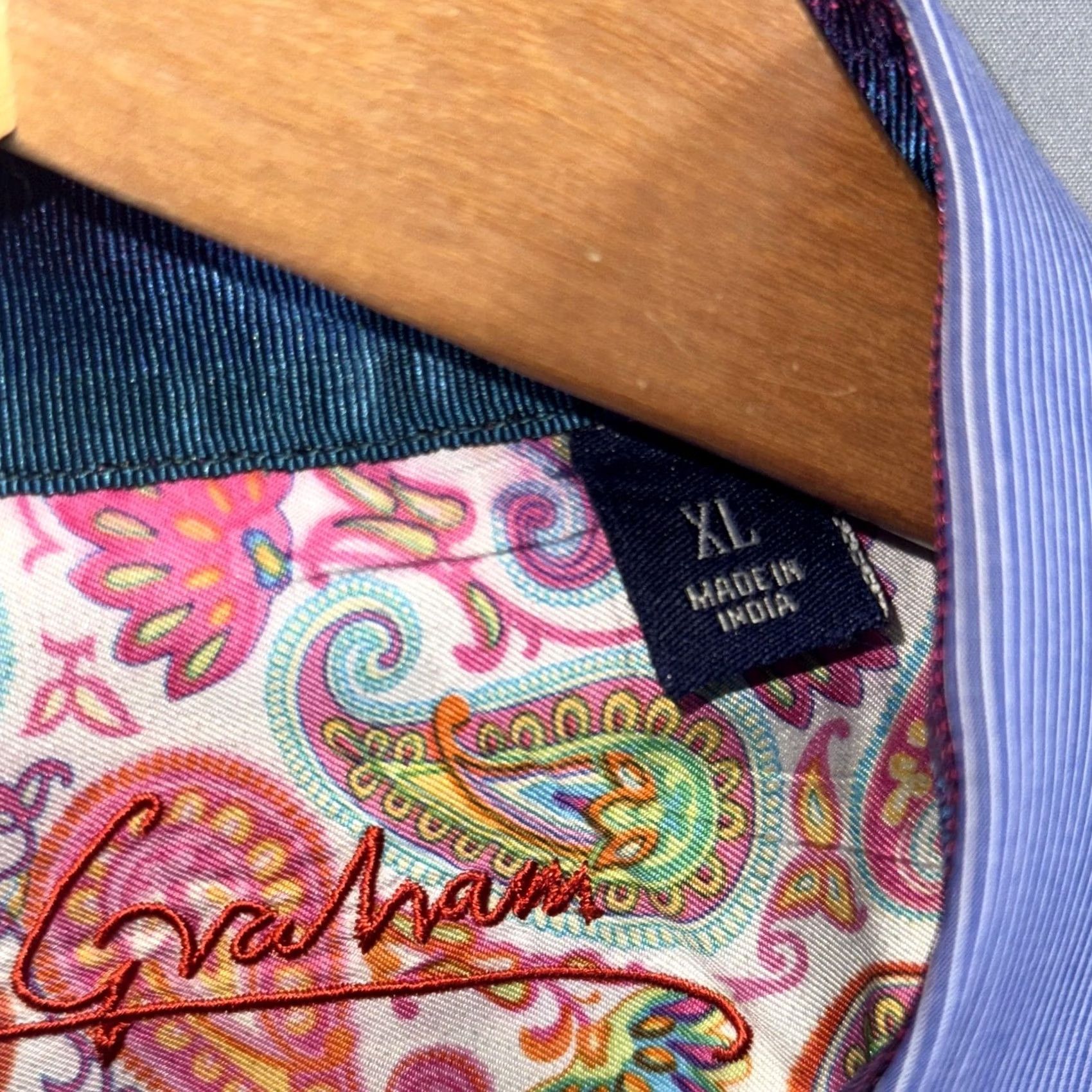 Robert Graham VINTAGE Robert Graham Shirt Mens XL Blue Pinstripe Contrast Paisley Cuffs Long Sleeve Size US XL / EU 56 / 4 - 5 Thumbnail