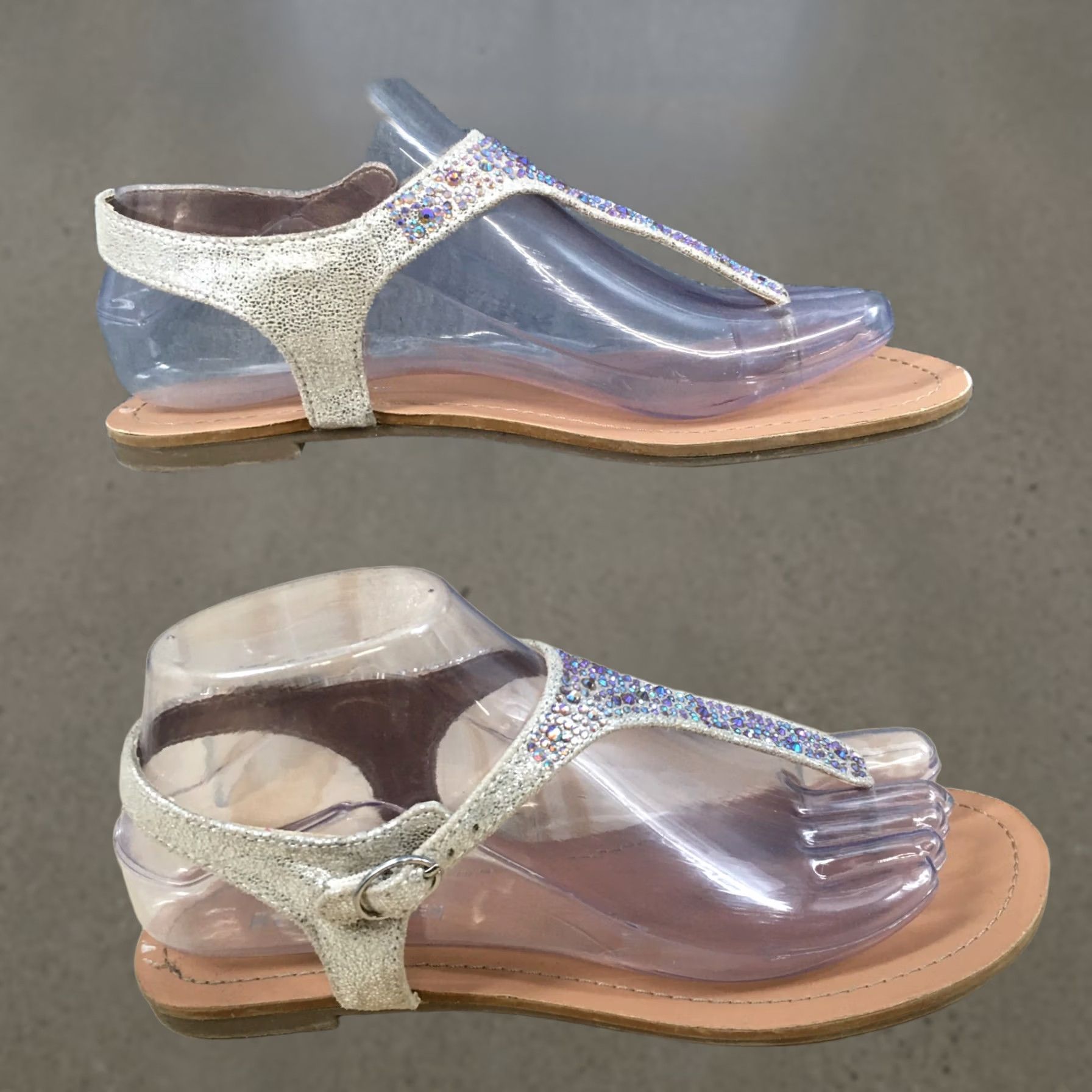BCBGeneration BCBGeneration Sandals Womens 7 B Thong Gray Beaded Buckled Toe Post Casual Flats Size US 7 / IT 37 - 1 Thumbnail