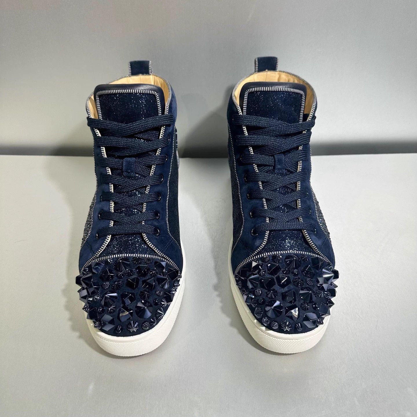 Christian Louboutin CL navy suede spike high top 43 Size US 12 / IT 42 - 2 Thumbnail