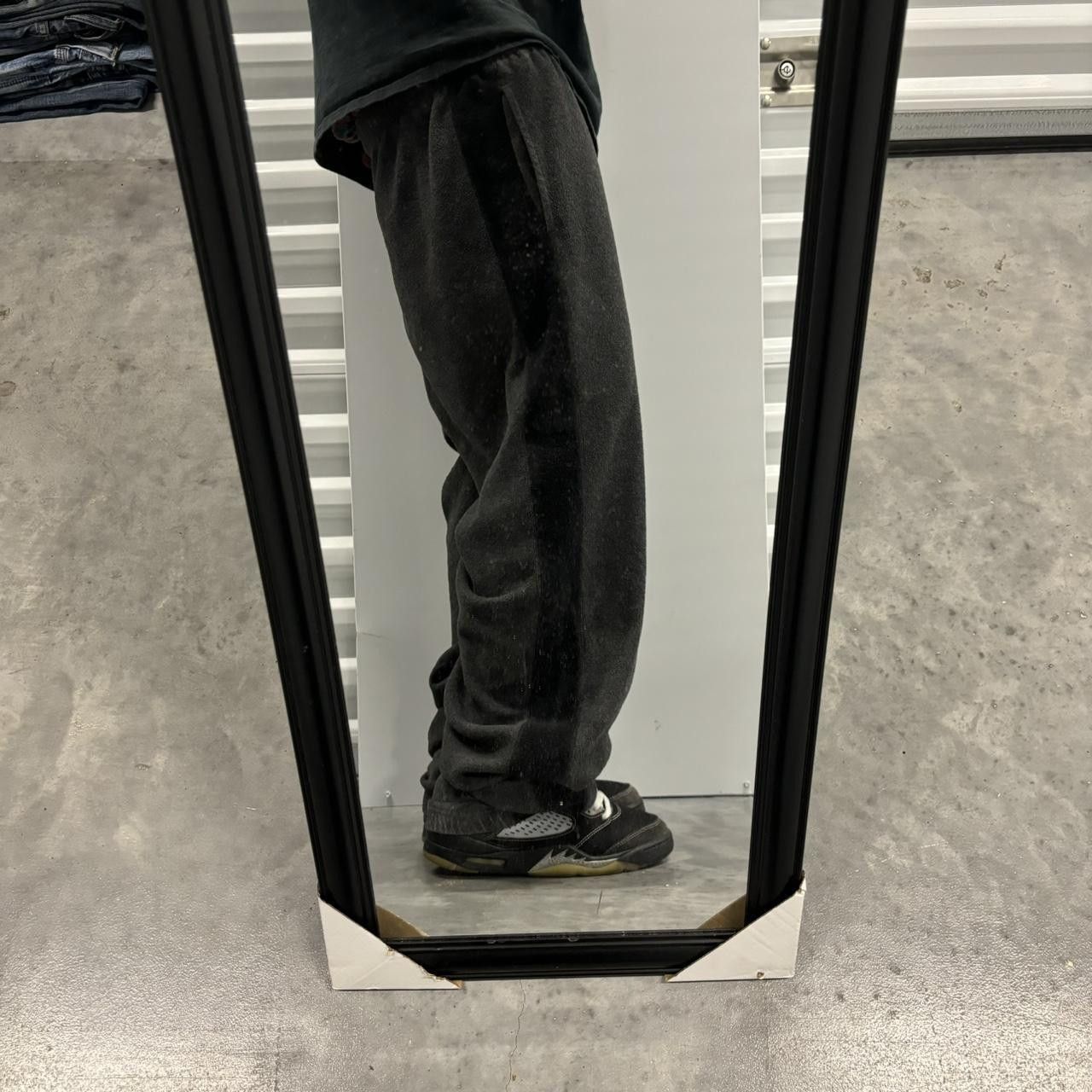 Japanese Brand × Vintage Crazy Vintage Y2K/2000s Baggy Grey Black Striped Fleece Skater Essential Sweatpants! Size US 34 / EU 50 - 2 Thumbnail