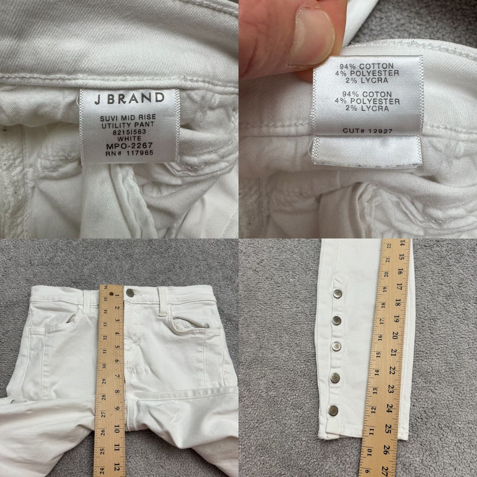 J Brand J Brand Suvi Mid Rise Utility Pant Jeans Womens 26 White Ankle Snap Stretch Size 26" / US 2 / IT 38 - 8 Thumbnail