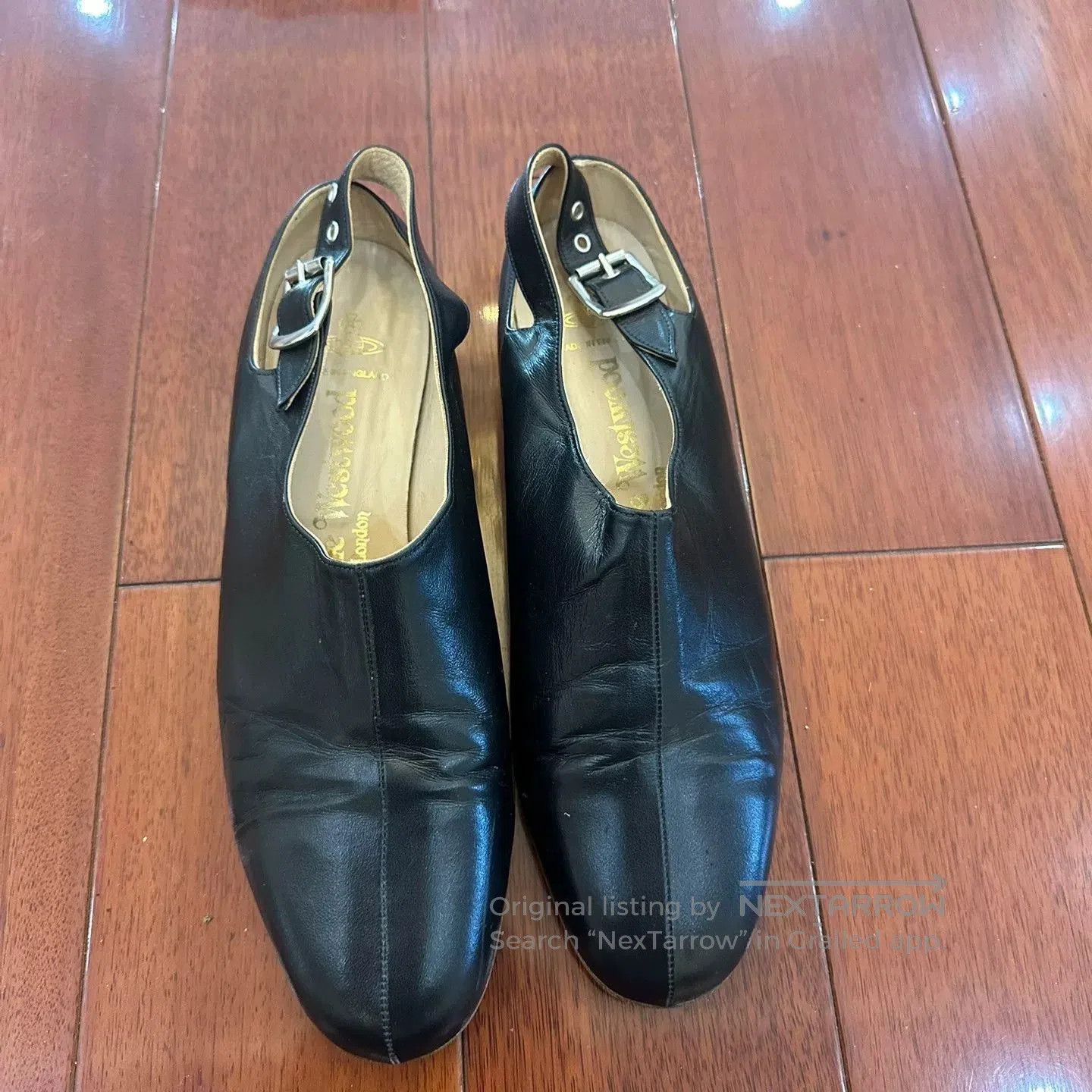 vivienne westwood black leather sling back shoes.
