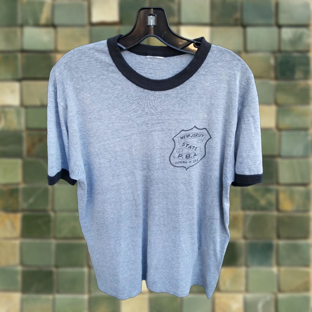 Hanes VINTAGE NEW JERSEY STATE PBA LOCAL UNION SHIRT RINGER POLICE KNIT T-SHIRT - Mens XL Gray Size US XL / EU 56 / 4 - 1 Thumbnail