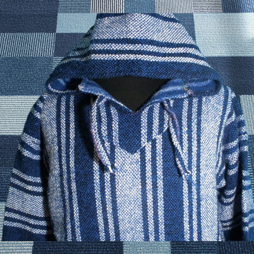 Vintage Vel Mex Pullover Hoodie Adult M/L Striped Blue/White Hooded Baja Beach Hippie Knit Acrylic Spring Fall Winter Jacket Shirt category: Hoodie Size US M / EU 48-50 / 2 - 1 Thumbnail