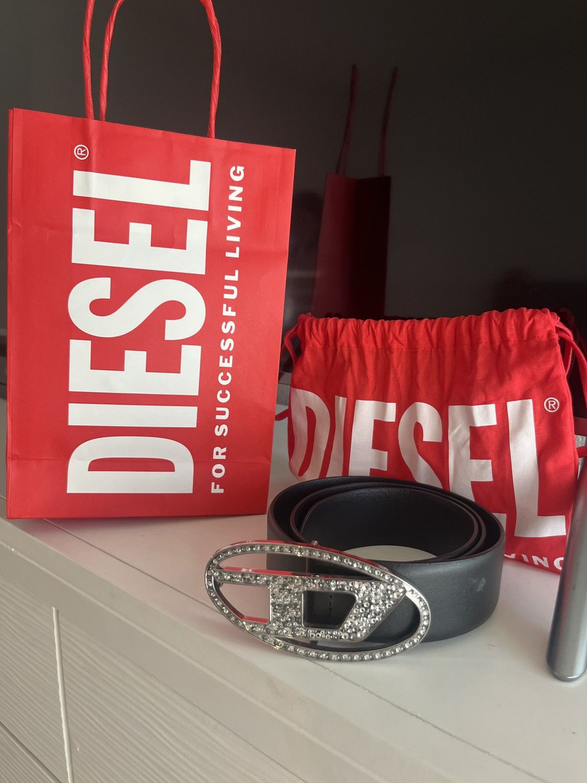 Diesel Diesel Rhinestone Logo Belt Size 36 - 1 Thumbnail