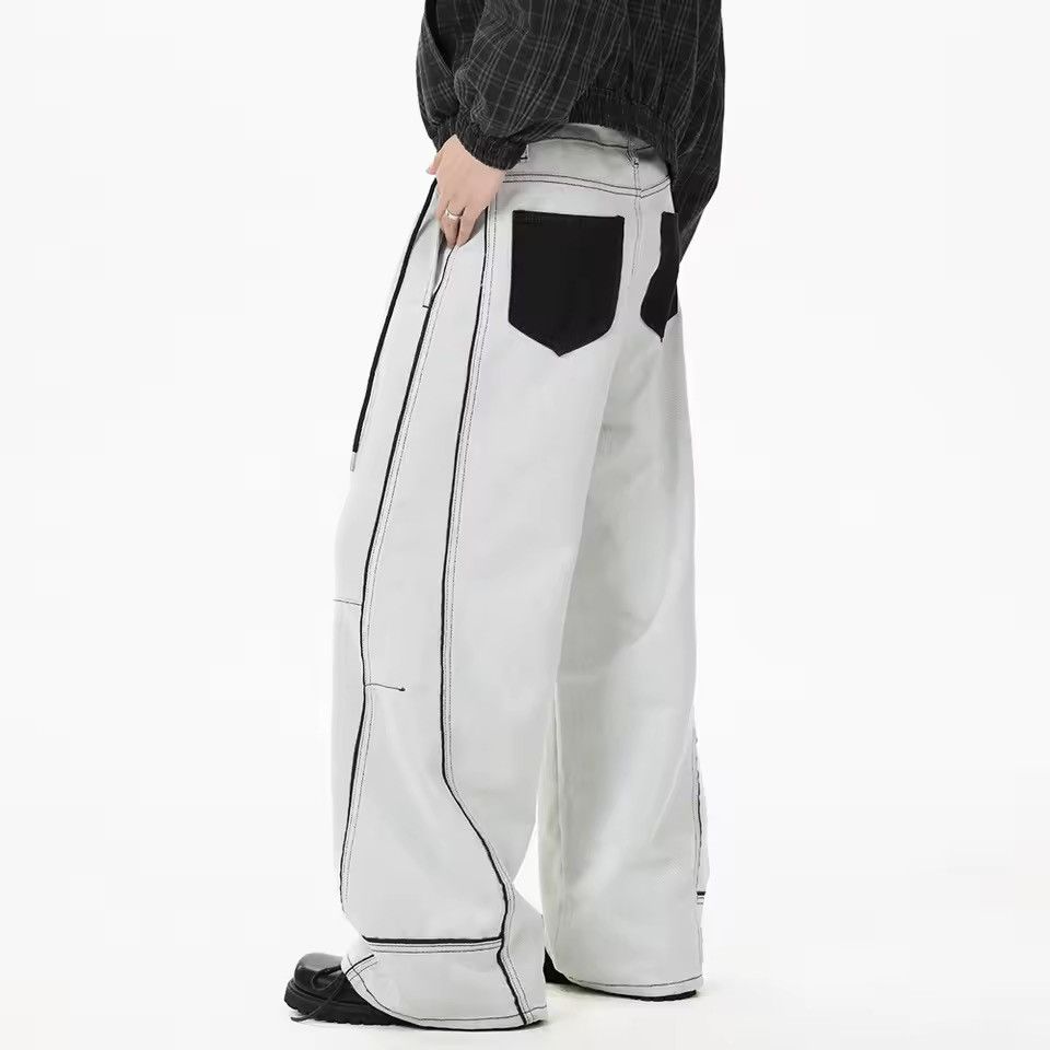 Jean Streetwear Hip Hop Grey White Wide Leg Baggy Jeans Pants Size US 29 - 3 Thumbnail