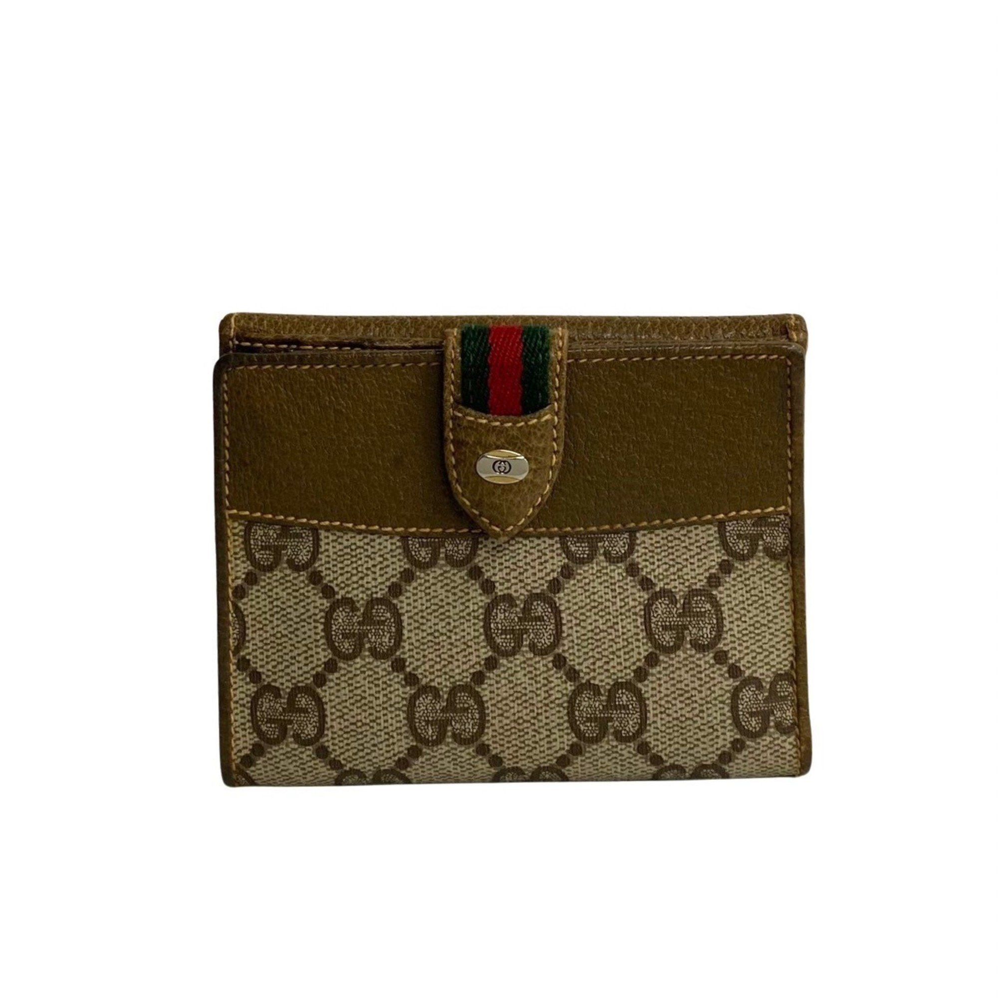 image of Gucci Old Gucci Sherry Line GG Leather Bifold Wallet Brown 14393, Women's