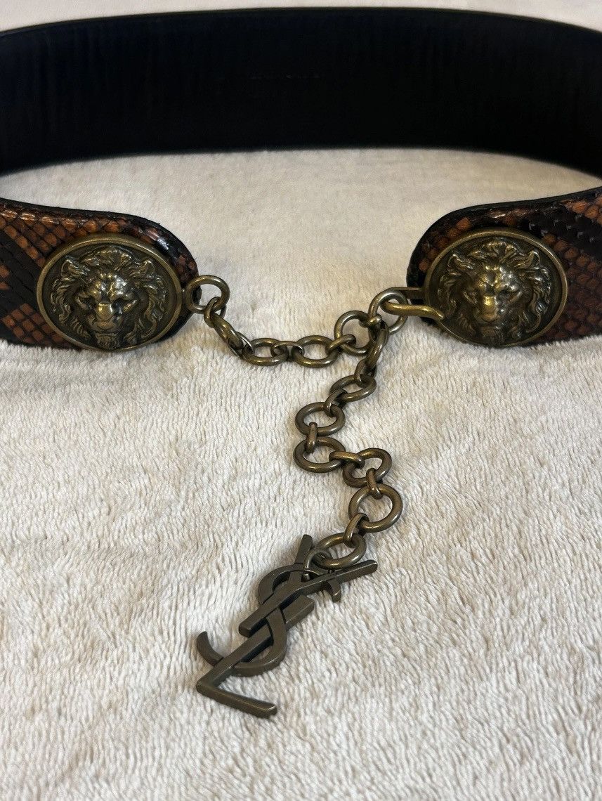 Yves Saint Laurent YSL Vintage Collector Logo // Lion Head Python & Chain Belt Size ONE SIZE - 6 Thumbnail