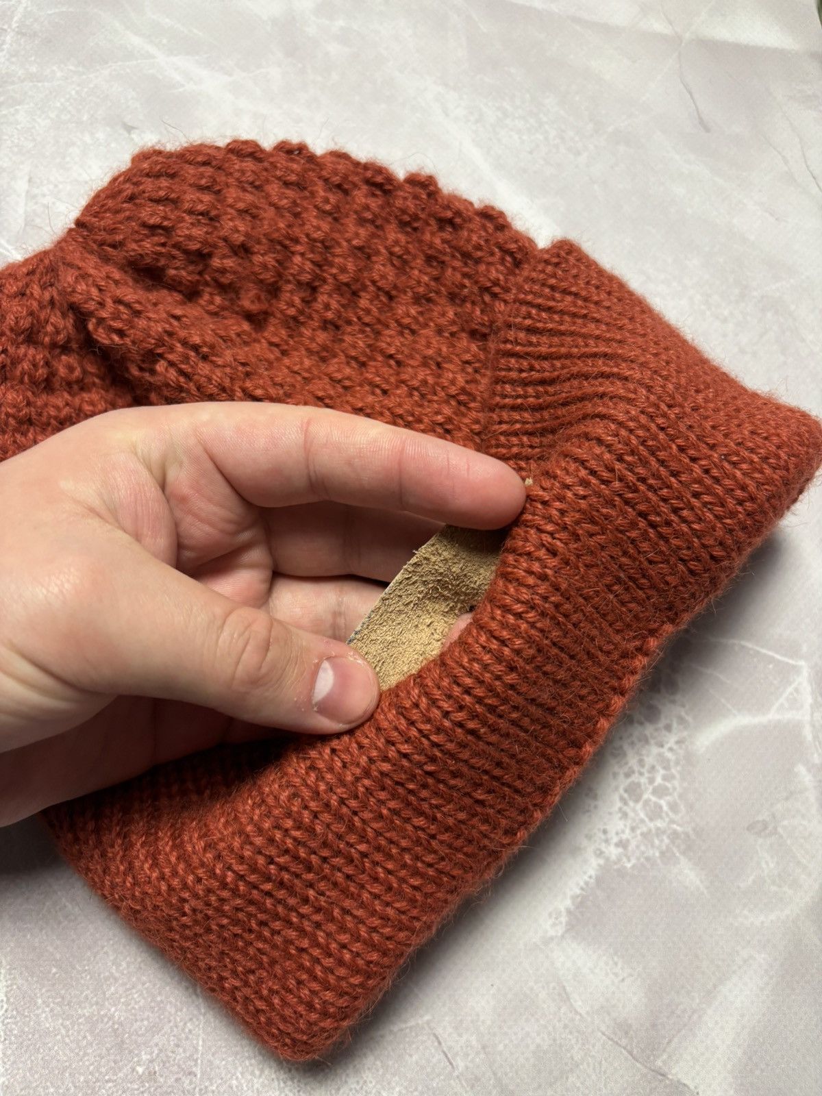 Other Jungle Folk Beanie Hat Wool Knit Terracotta Leather Logo Size ONE SIZE - 3 Thumbnail