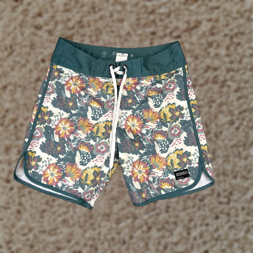 Vintage Ezekiel Women Board Shorts 30 Green Floral 2 Way Stretch Nylon Cotton 30x8 Pockets Size ONE SIZE - 1 Thumbnail