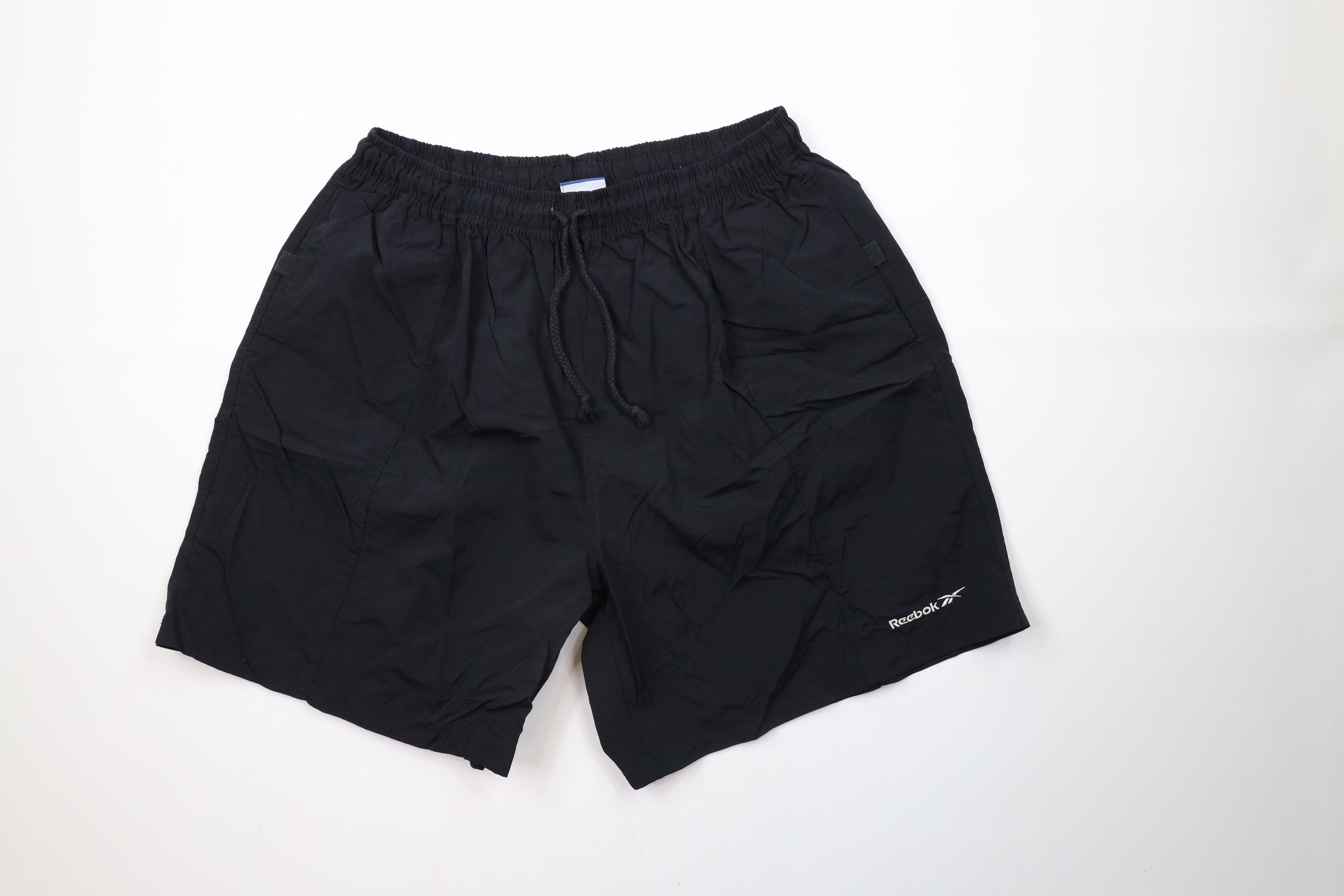 Reebok × Vintage Vintage 90s Reebok Spell Out Above Knee Shorts Black Nylon Size US 38 / EU 54 - 1 Thumbnail