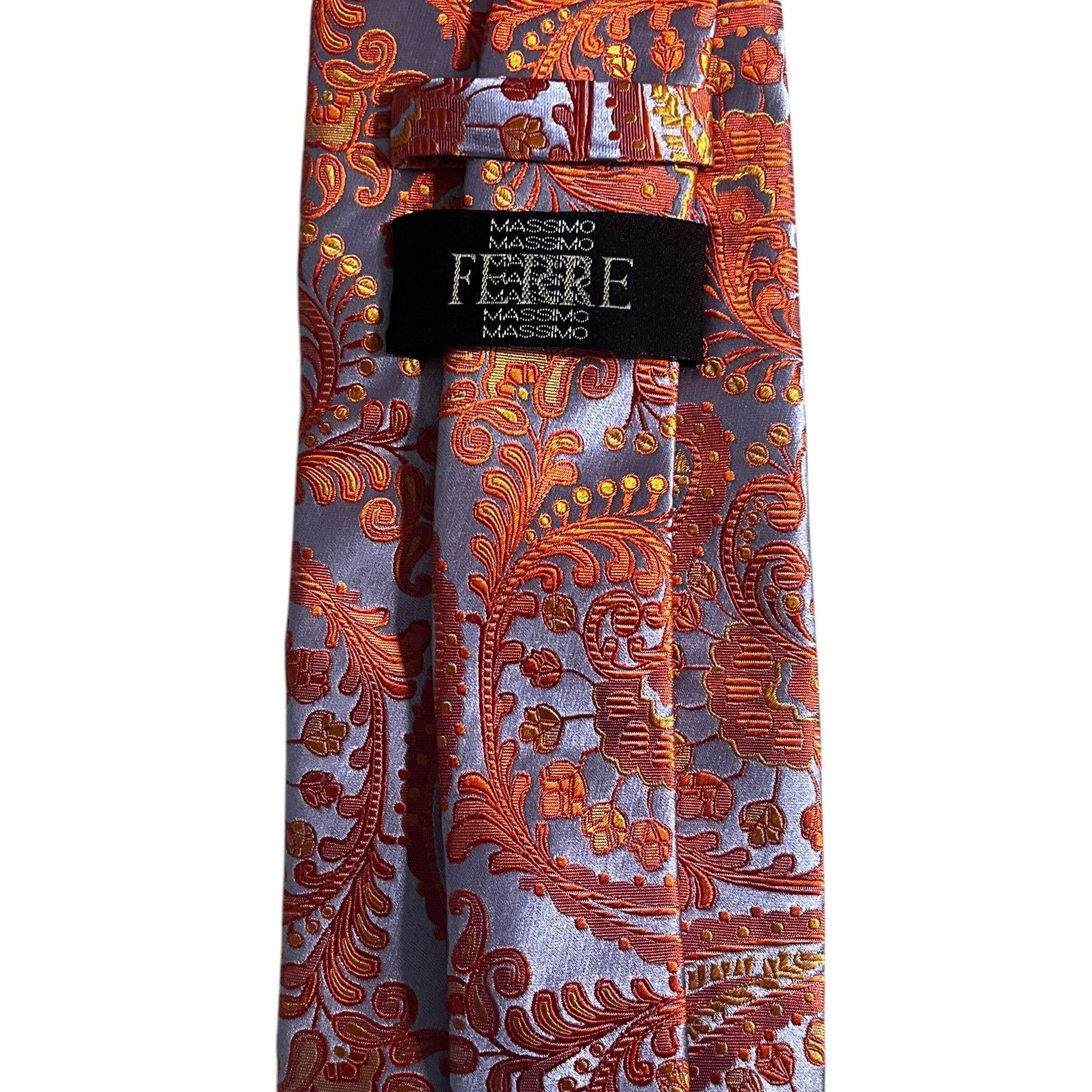 Other Massimo Ferre Paisley Blue Orange 100% Silk Hand Made Tie. Size ONE SIZE - 3 Thumbnail