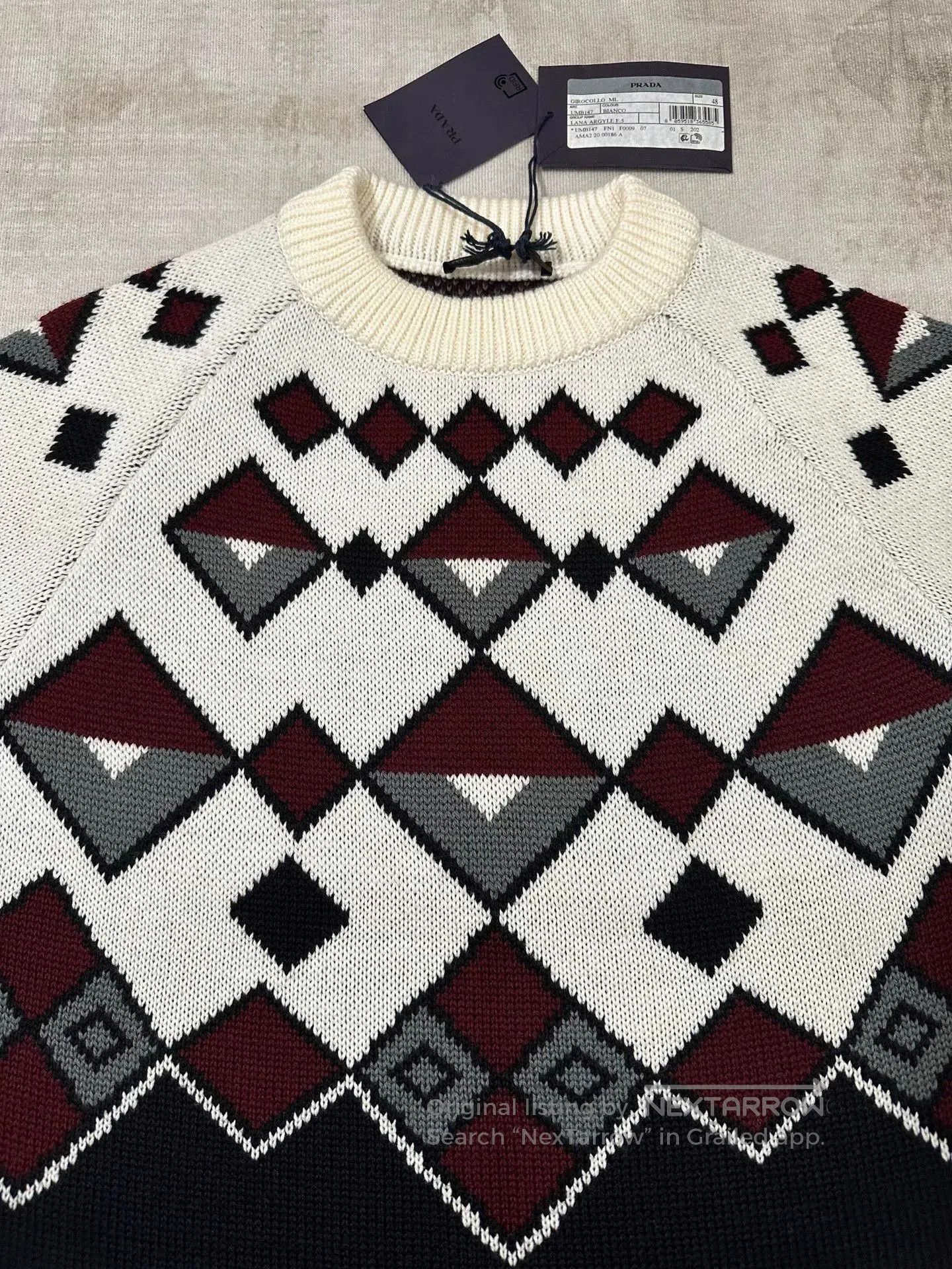 Prada PRADA Diamond Pattern Knit Sweater for Men. Size US M / EU 48-50 / 2 - 3 Thumbnail