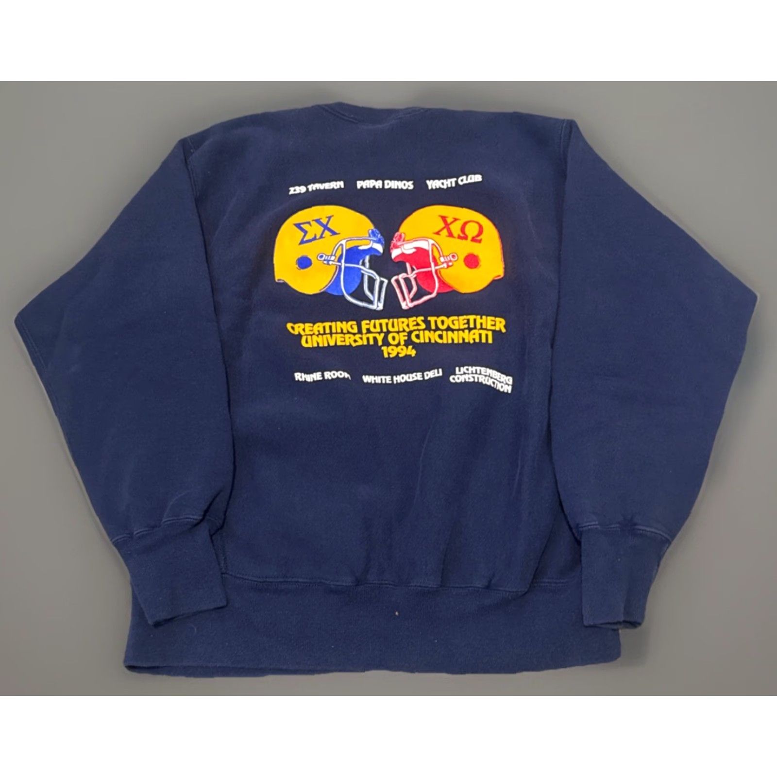 Lee VINTAGE 1994 Sigma Chi Chi Omega Sorority Greek Lee Heavy Crewneck Sweatshirt Blue XL Mens 90s Pullover Crewneck Size US XL / EU 56 / 4 - 2 Thumbnail