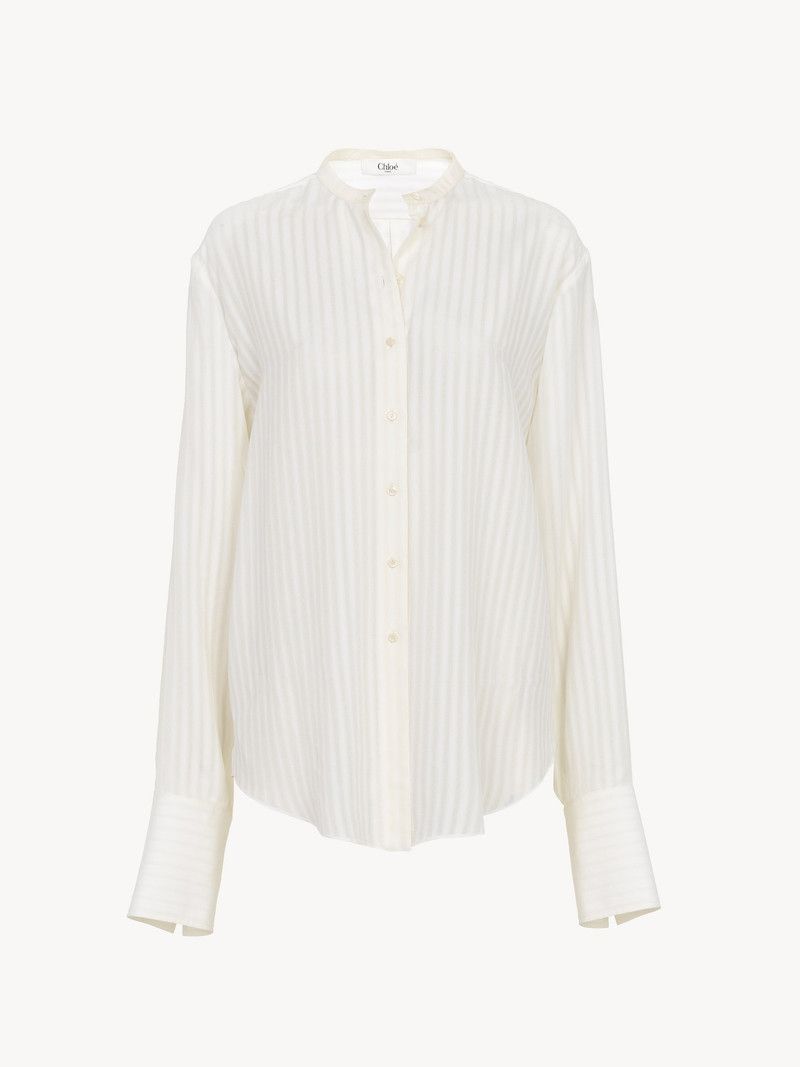 o1loc1c11125 Fluid Collarless Shirt in Whisper White