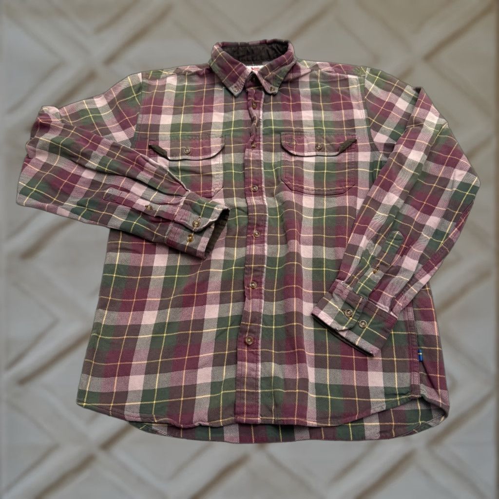 VINTAGE Fjällräven Sarek Heavy Flannel Shirt Mens Medium Multicolor Plaid Cotton Regular Fit Button-Up Casual Outdoor 42 in Chest long sleeve Mens