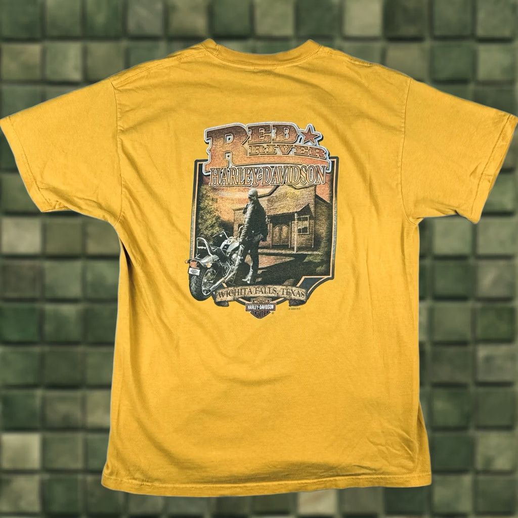 Harley Davidson Harley-Davidson T Shirt Yellow Crew Neck Short Sleeve Logo 2009 L Mens Size US L / EU 52-54 / 3 - 1 Thumbnail
