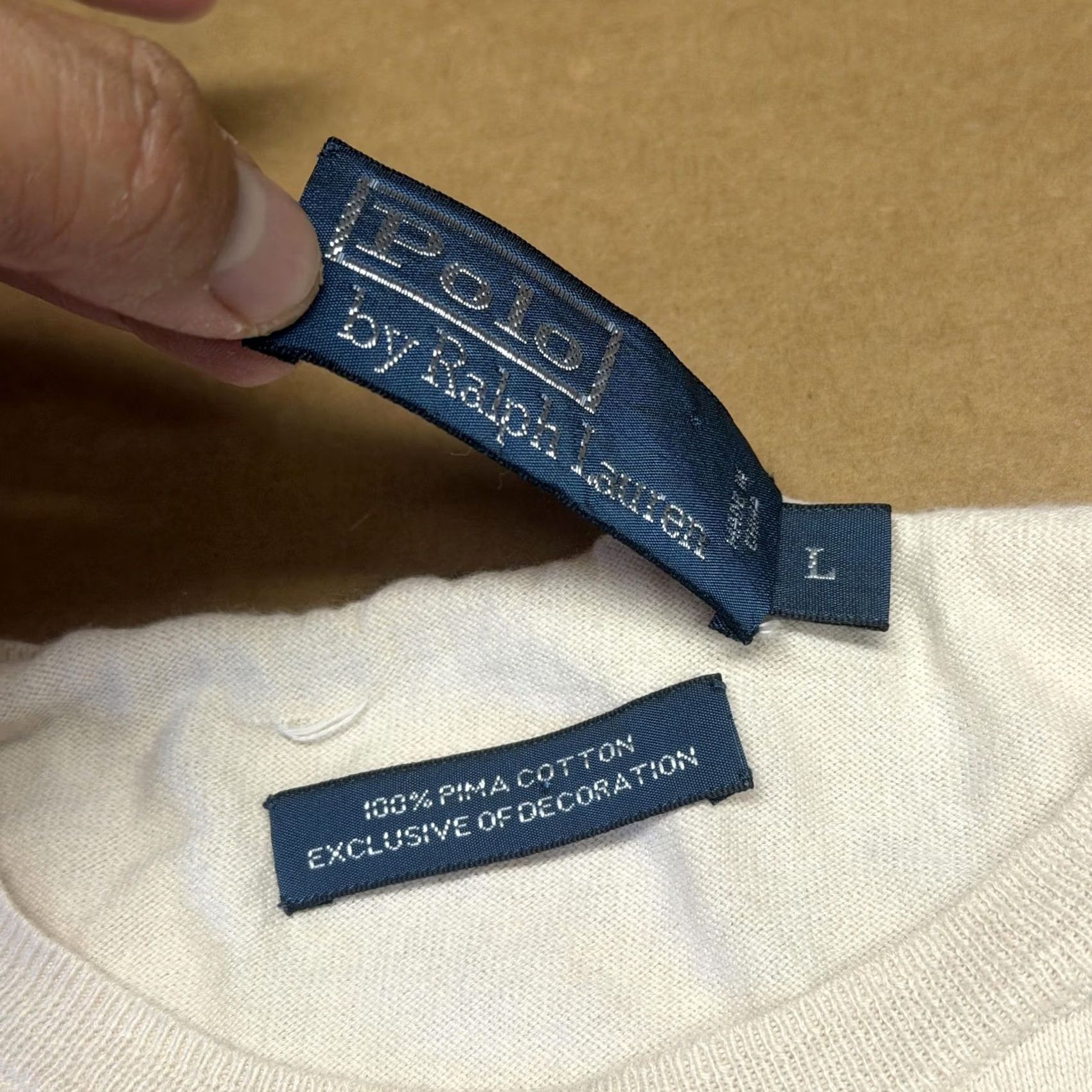 Polo Ralph Lauren Polo by Ralph Lauren Sweater Mens L Beige Crewneck Pima Cotton Pullover Knit Size US L / EU 52-54 / 3 - 6 Thumbnail
