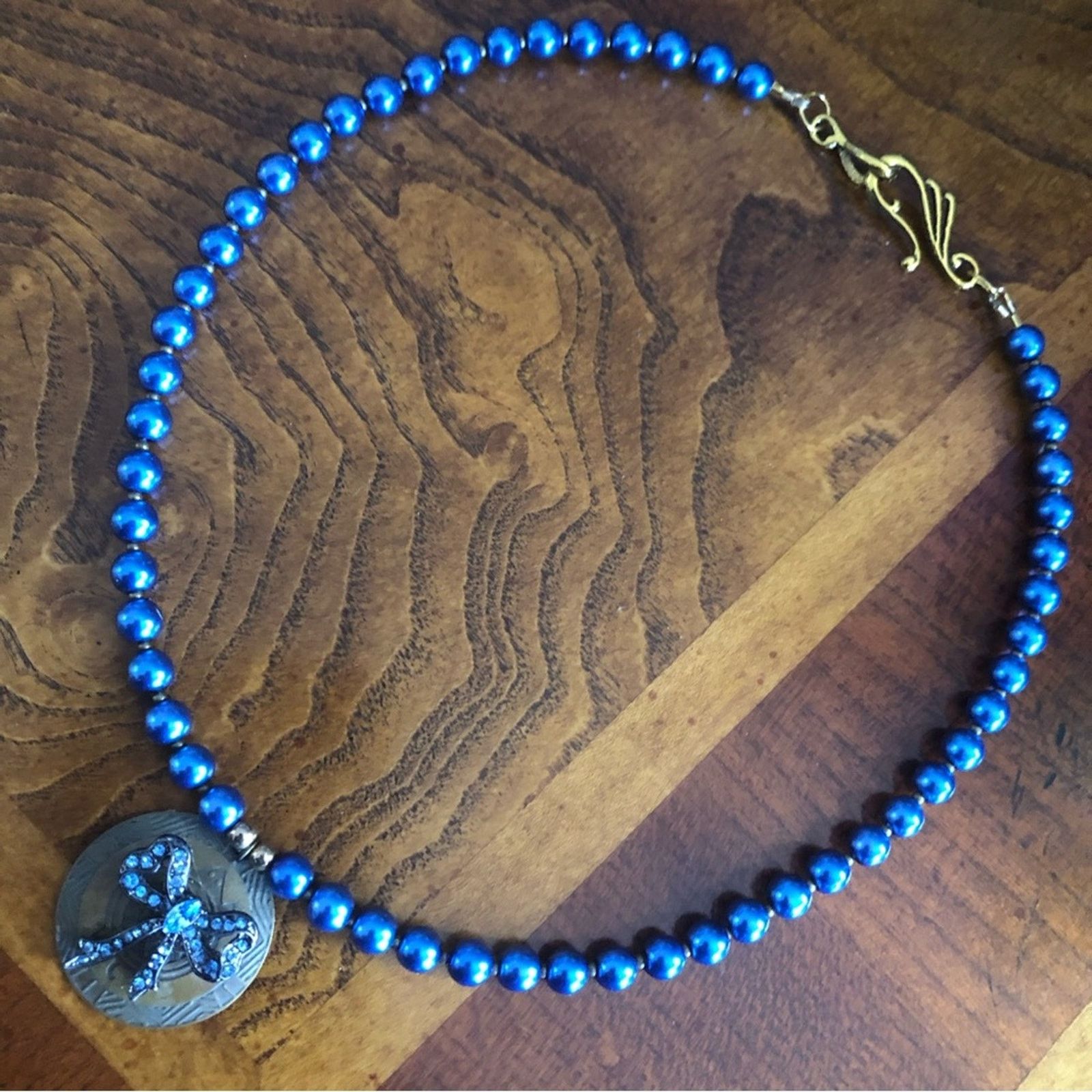Handmade Handcrafted repurpose antique brass medallion Pearl necklace Size ONE SIZE - 10 Thumbnail