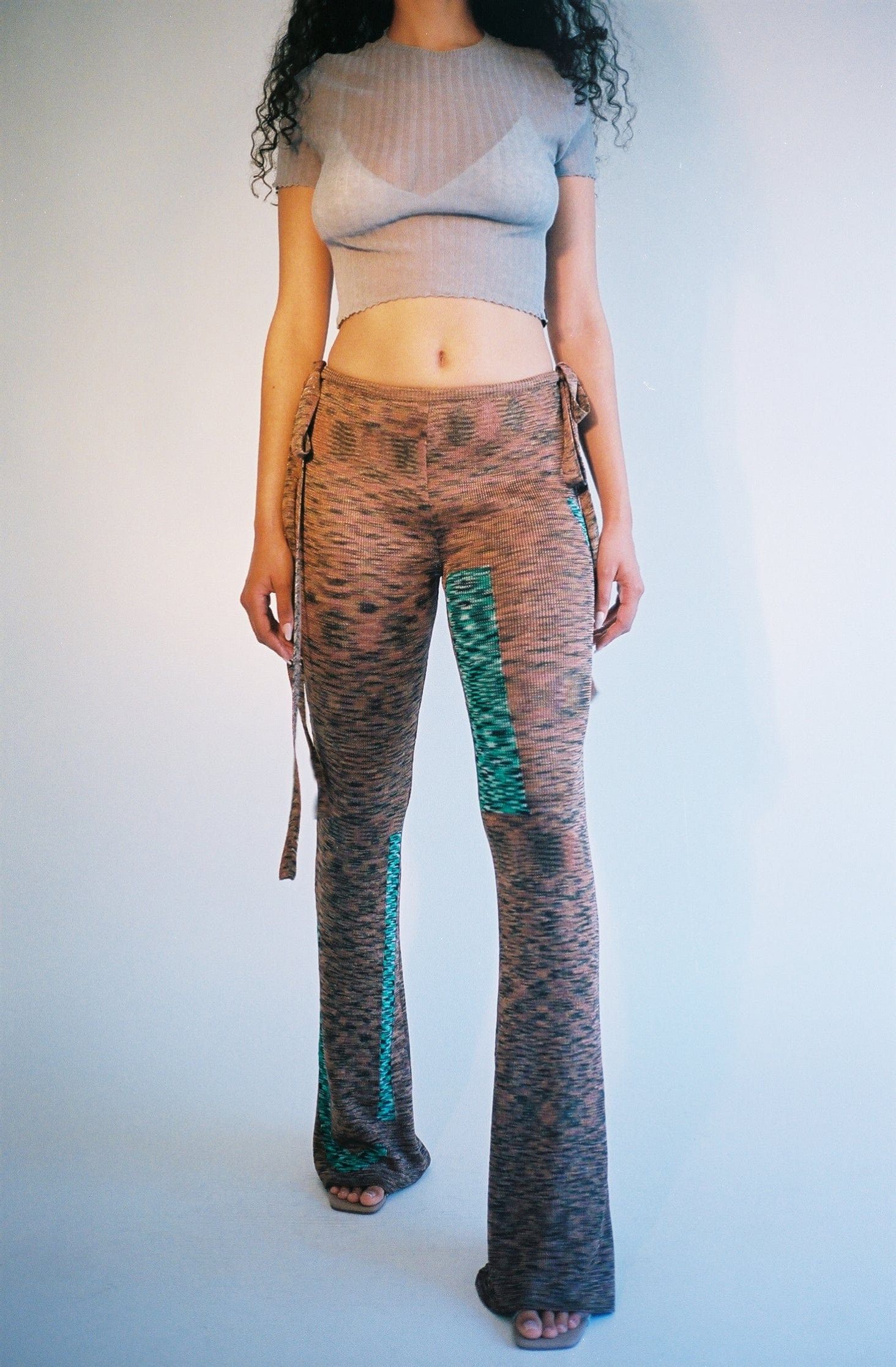Eckhaus Latta Eckhaus Latta Glitch Knit Brown & Green Pattern Flare Pants Size 28" / US 6 / IT 42 - 2 Thumbnail