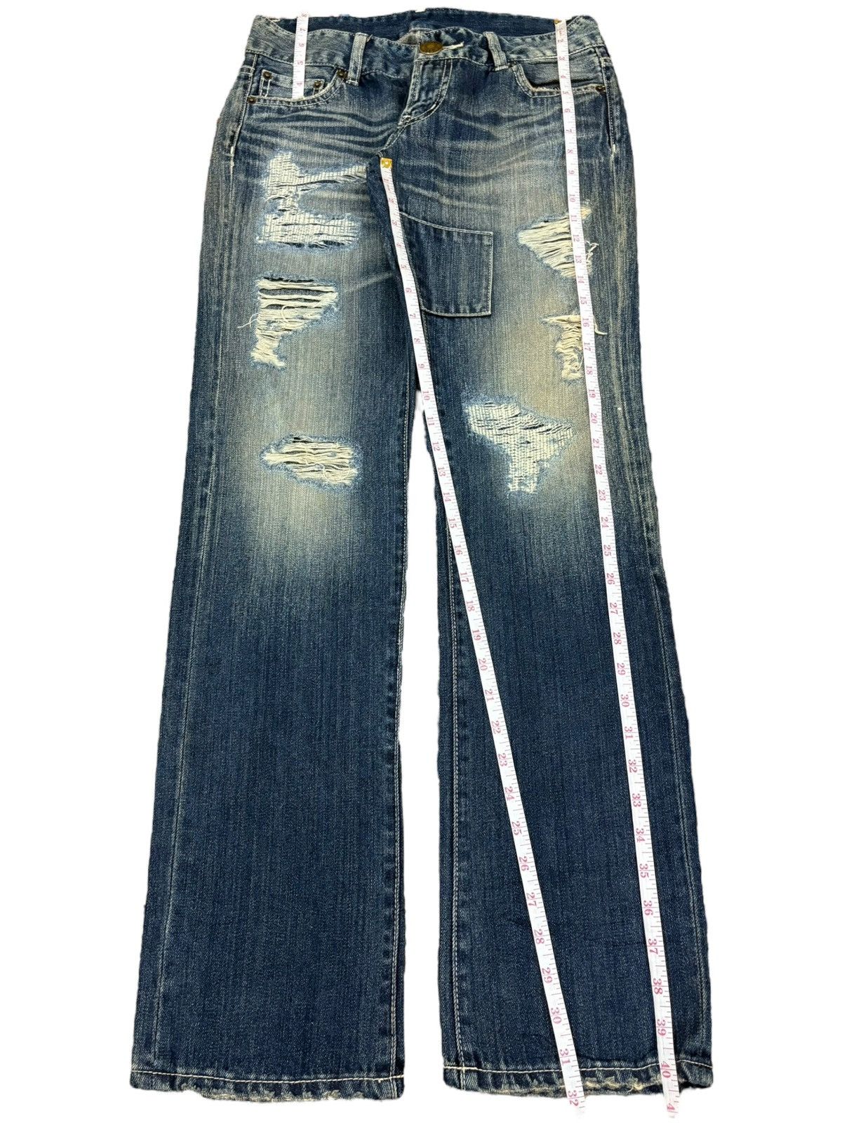 Kapital Vintage Japanese Brand Heavy Distress Low Rise Jeans Size 29" - 7 Thumbnail
